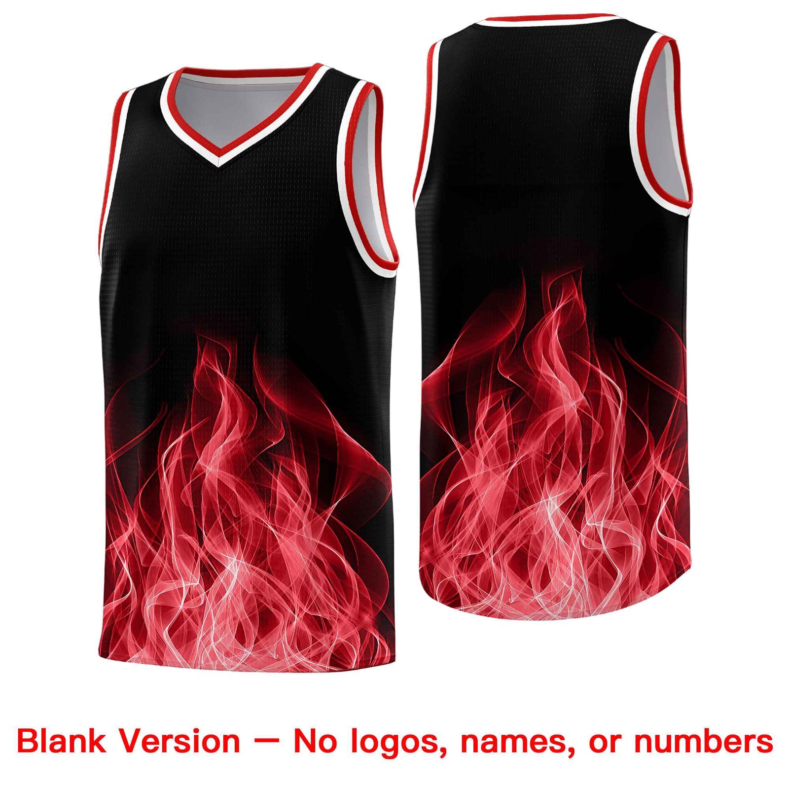Custom Youth Basketball Jersey Black Red Flame Fire Design Personalized Team Uniform Set