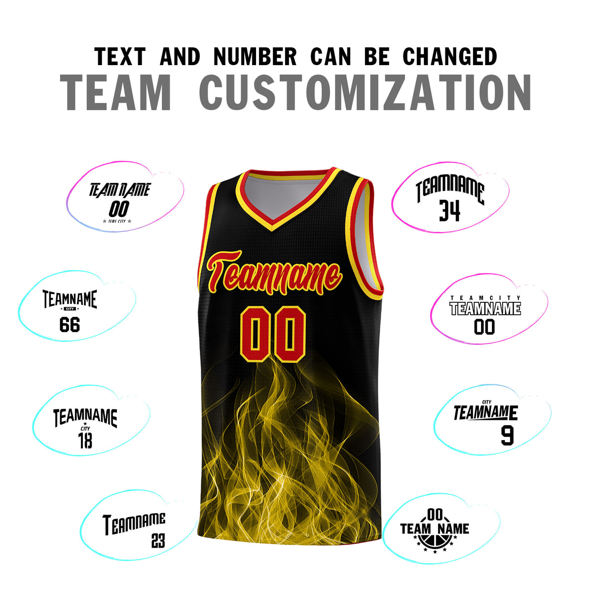 Custom Youth Basketball Jersey Black Gold Flame Design Unique Team Uniform Set