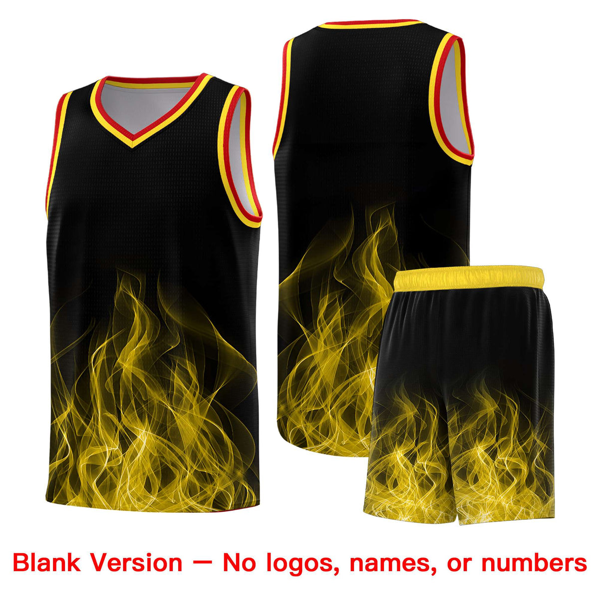 Custom Youth Basketball Jersey Black Gold Flame Design Unique Team Uniform Set