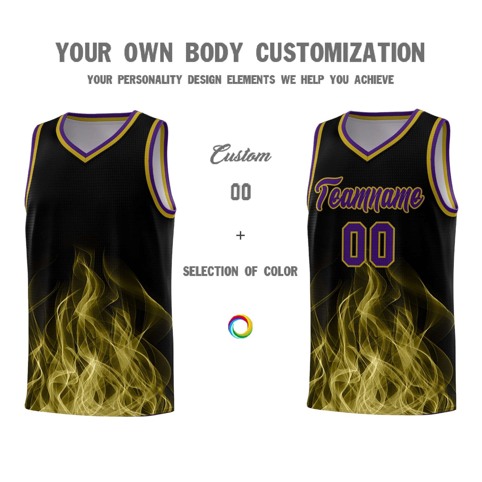 Custom Youth Basketball Jersey Black Purple Flame Design Unique Team Uniform Set