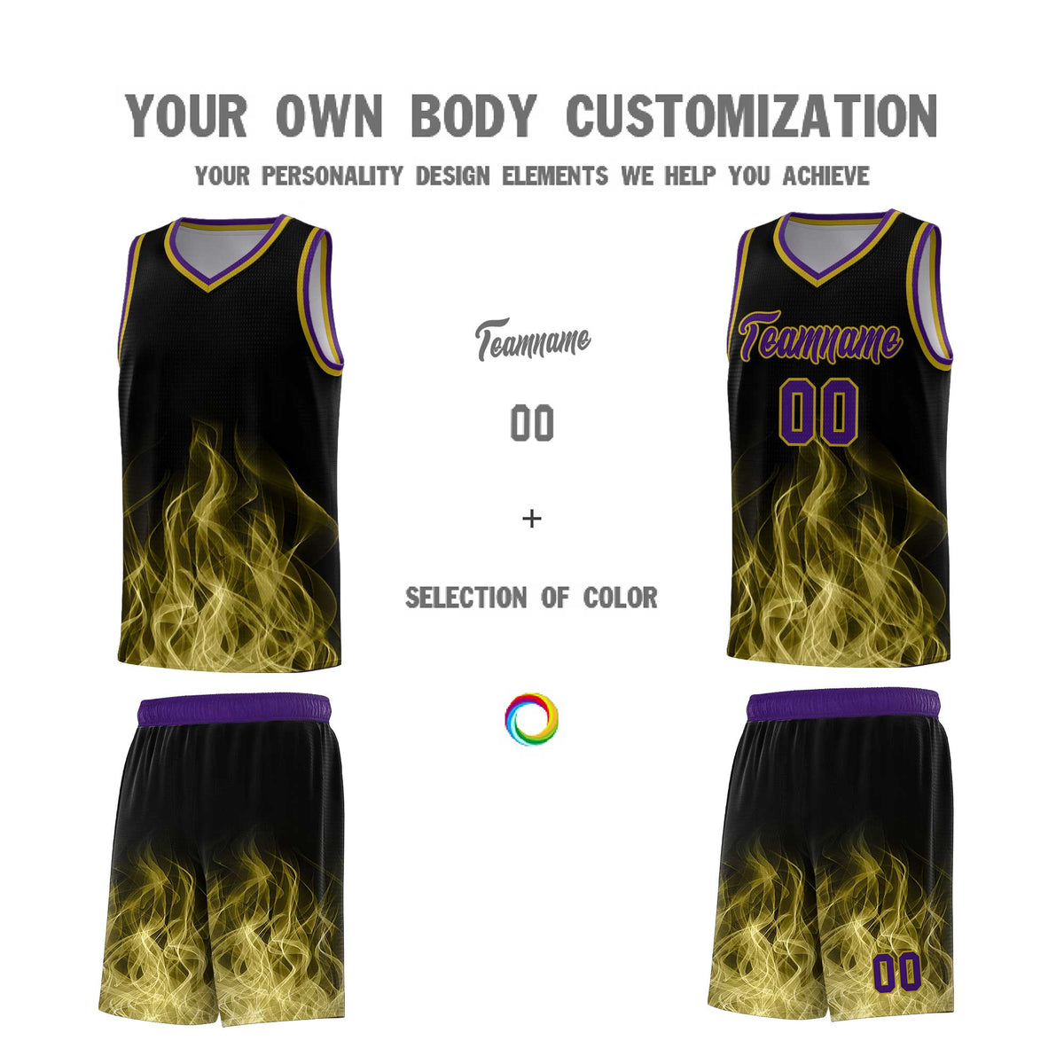 Custom Youth Basketball Jersey Black Purple Flame Design Unique Team Uniform Set