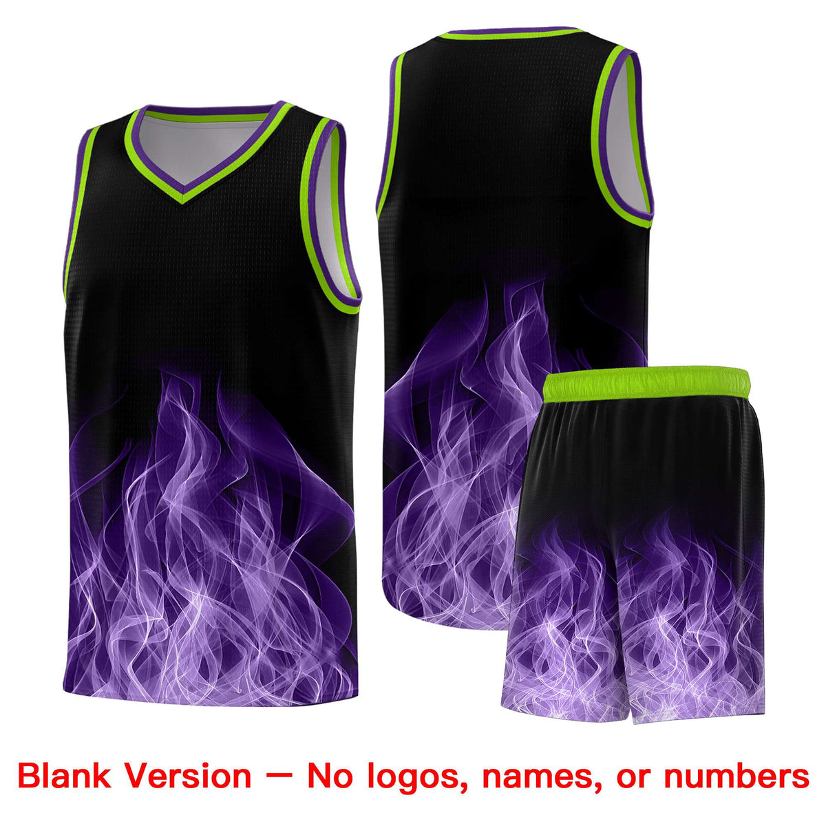 Custom Youth Basketball Jersey Black Neon Green Flame Fire Design Personalized Team Uniform Set