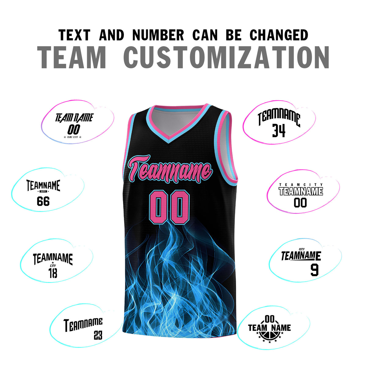 Custom Youth Basketball Jersey Black Pink Flame Design Personalized Team Uniform Set