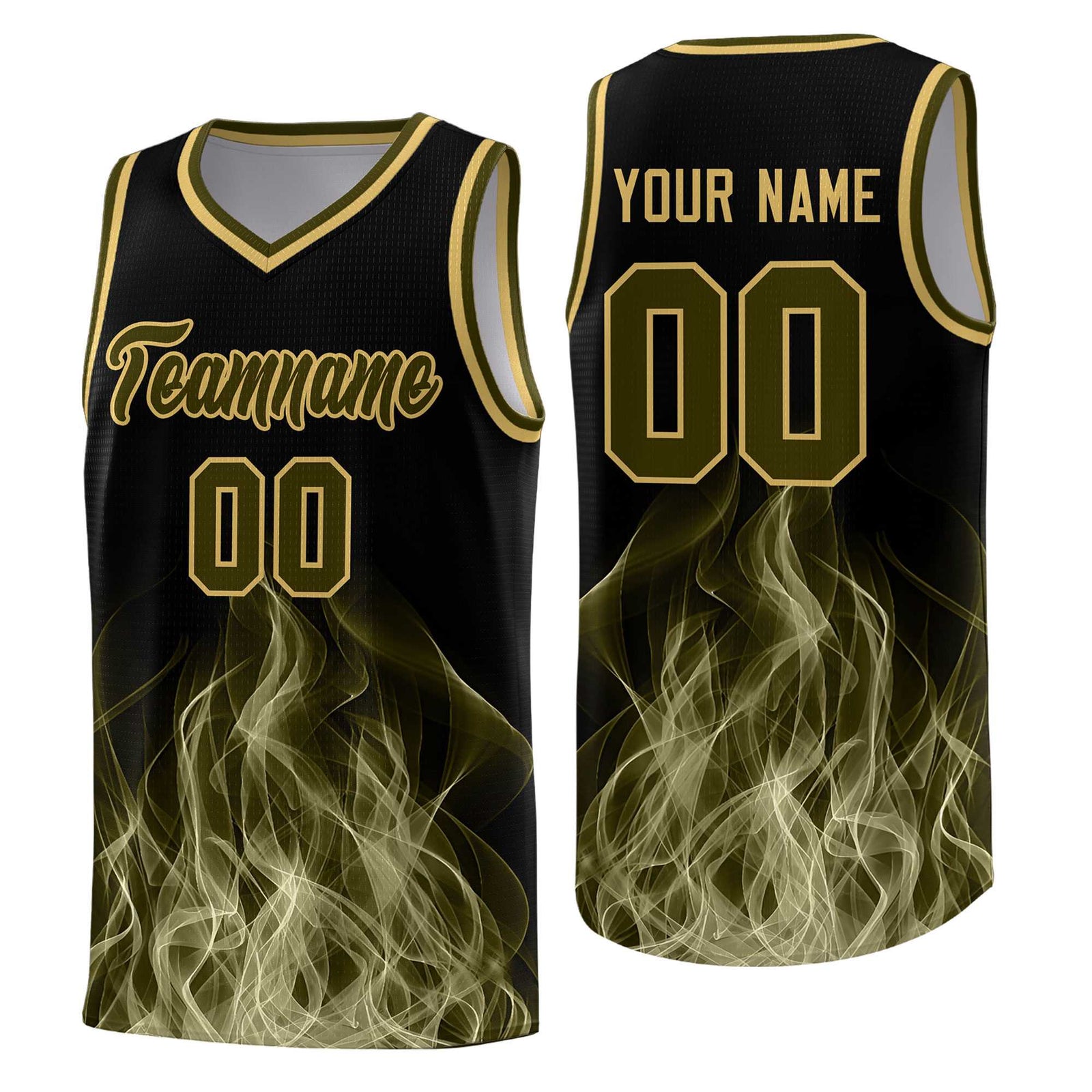 Custom Youth Basketball Jersey Black Khaki Flame Design Personalized Team Uniform Set