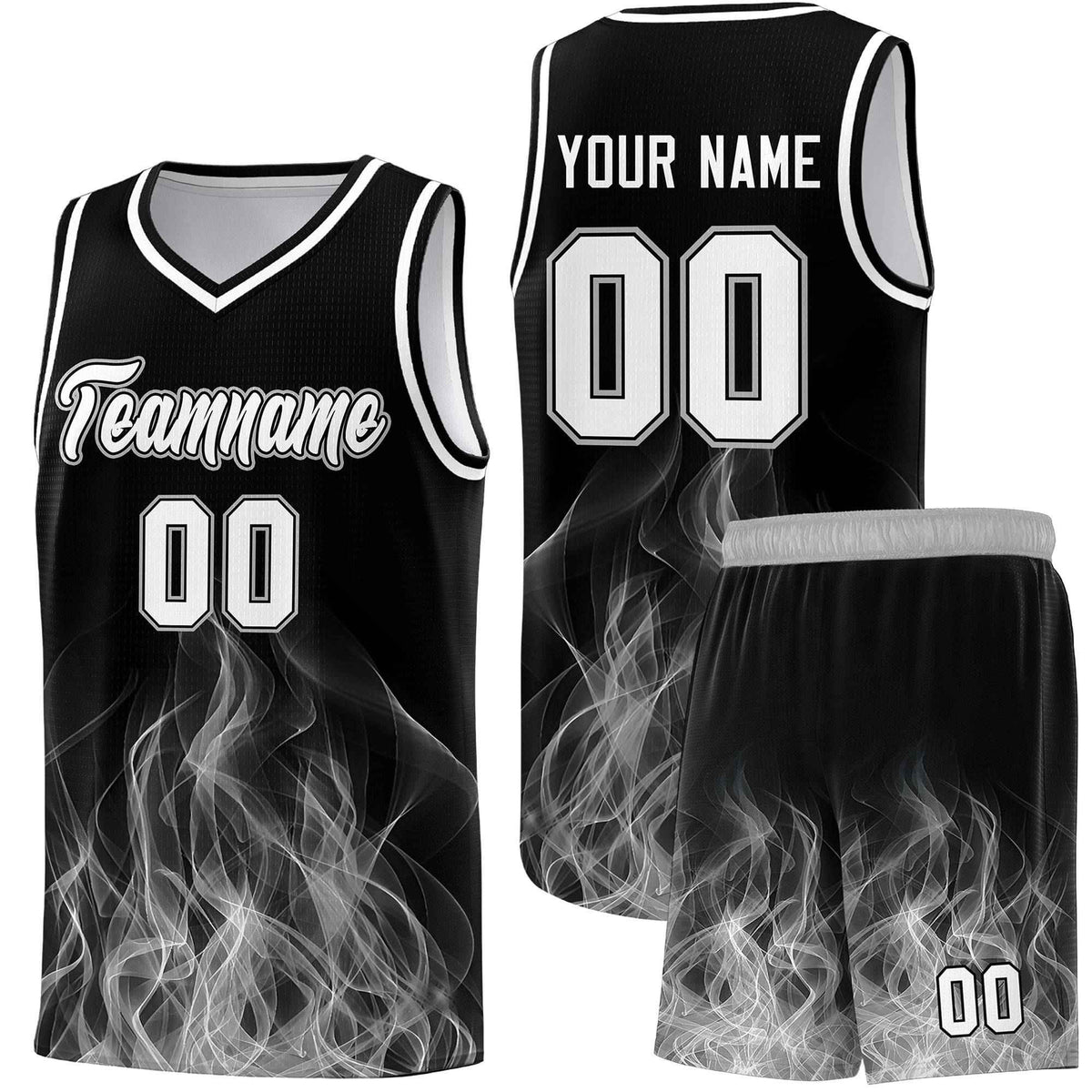 Custom Youth Basketball Jersey Black Gray Flame Fire Design Personalized Team Uniform Set
