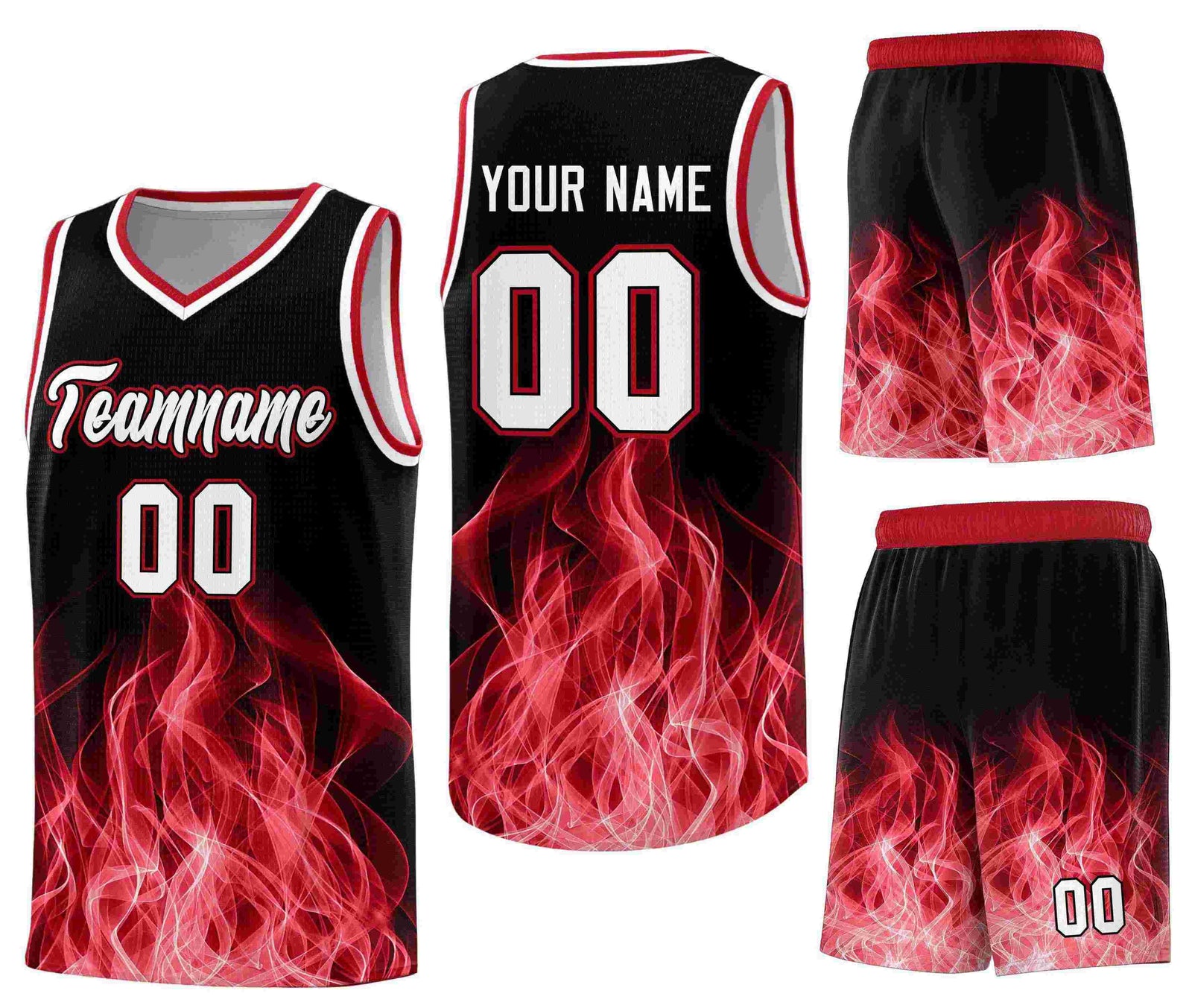 Custom Black Red Flame Graffiti Pattern Lightweight Personalized Uniform Basketball Jersey