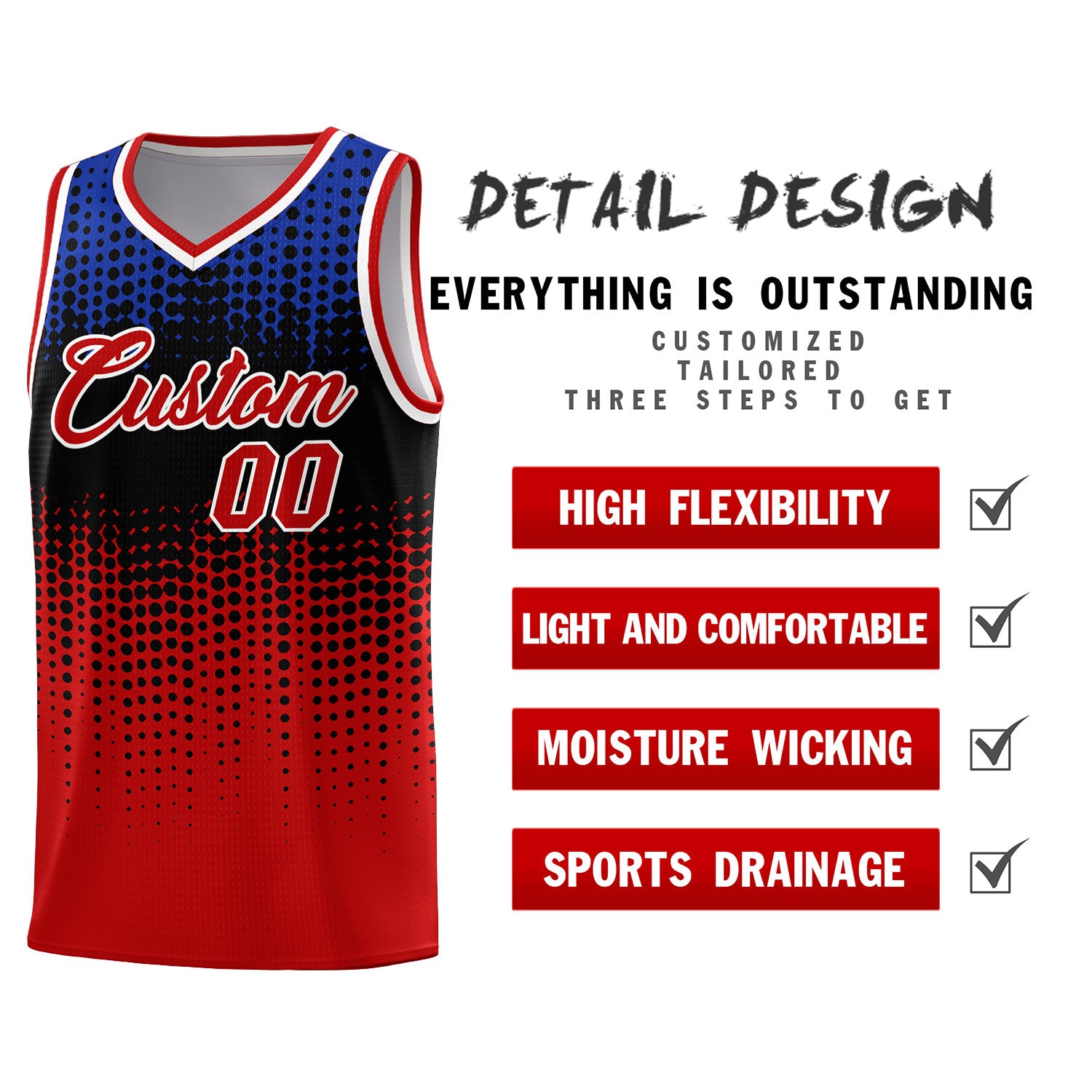 Custom Red Gradient Dots Design Pattern Sports Uniform Basketball Jersey
