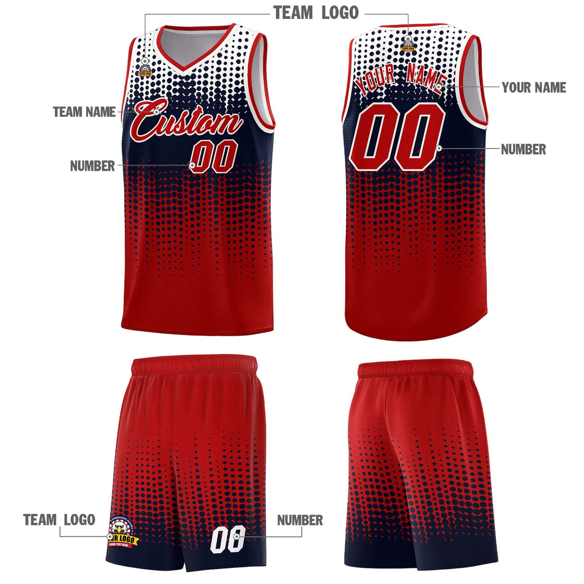 Custom Red Gradient Dots Design Pattern Sports Uniform Basketball Jersey