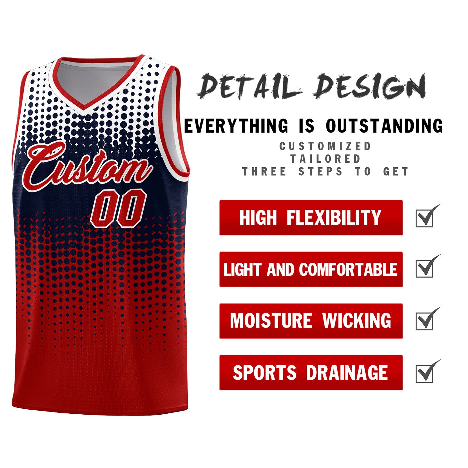 Custom Red Gradient Dots Design Pattern Sports Uniform Basketball Jersey