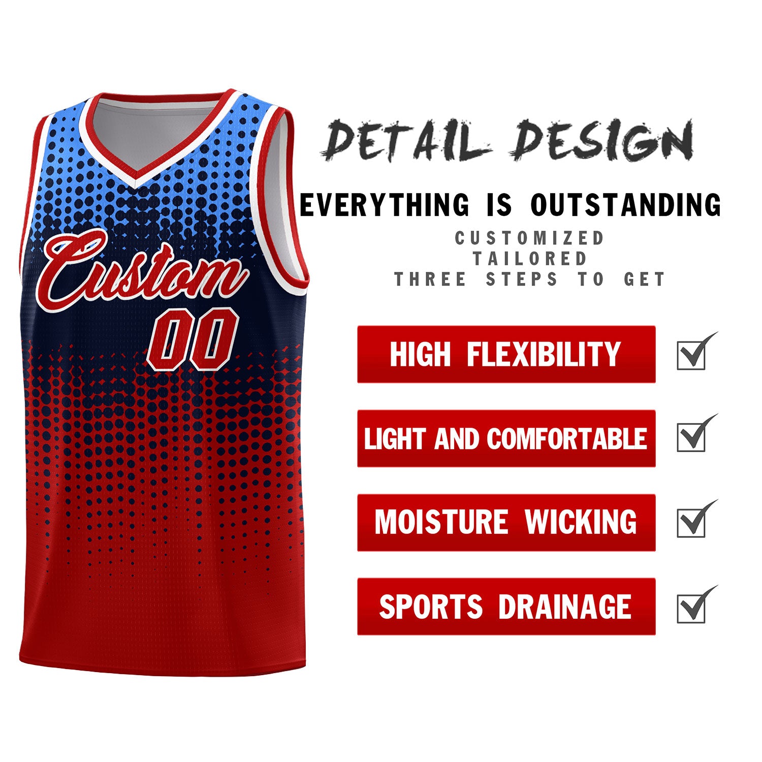 Custom Red Gradient Dots Design Pattern Sports Uniform Basketball Jersey