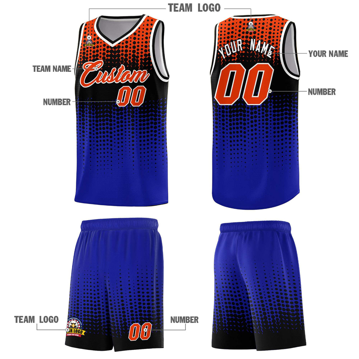 Custom Royal Gradient Dots Design Pattern Sports Uniform Basketball Jersey