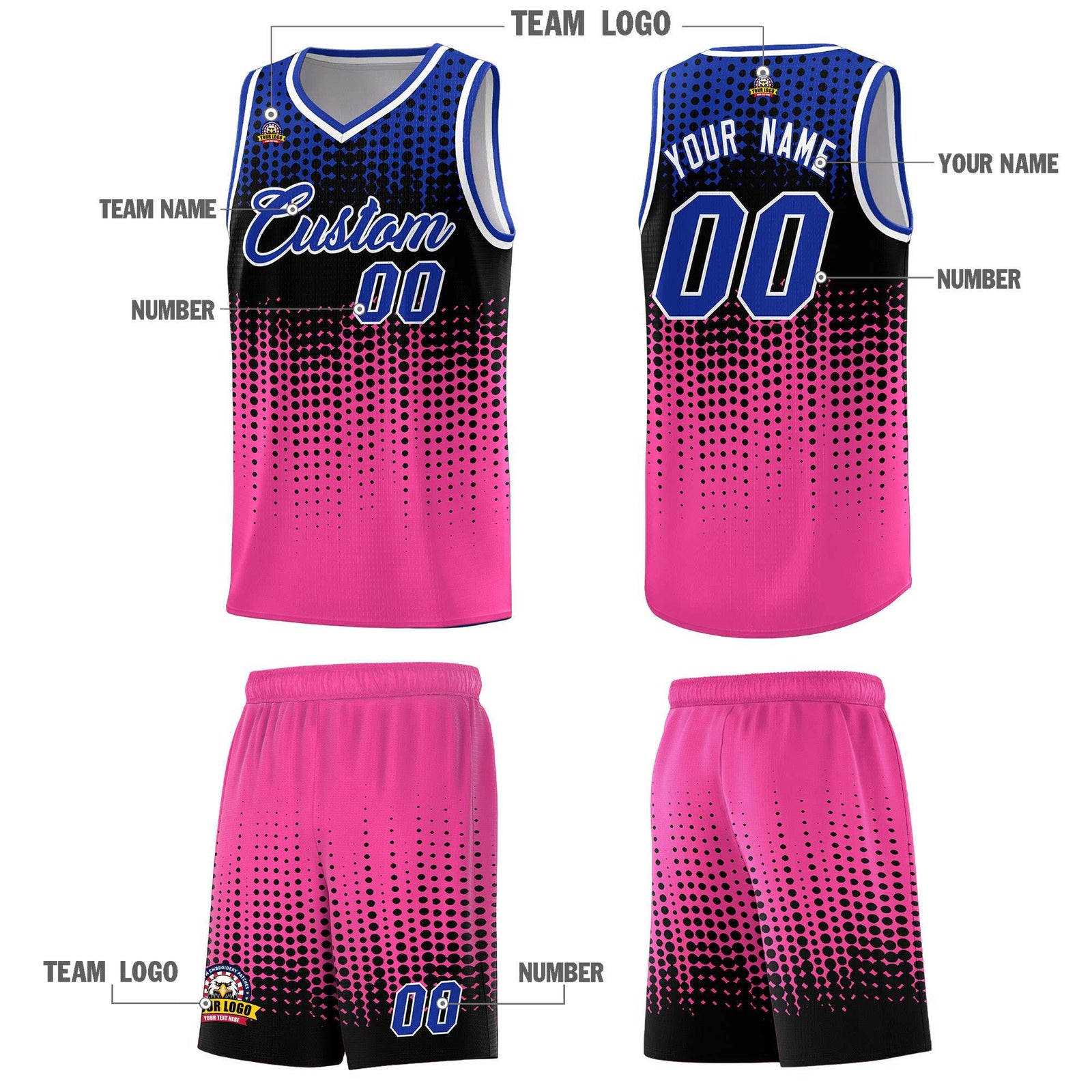 Custom Pink Gradient Dots Design Pattern Sports Uniform Basketball Jersey