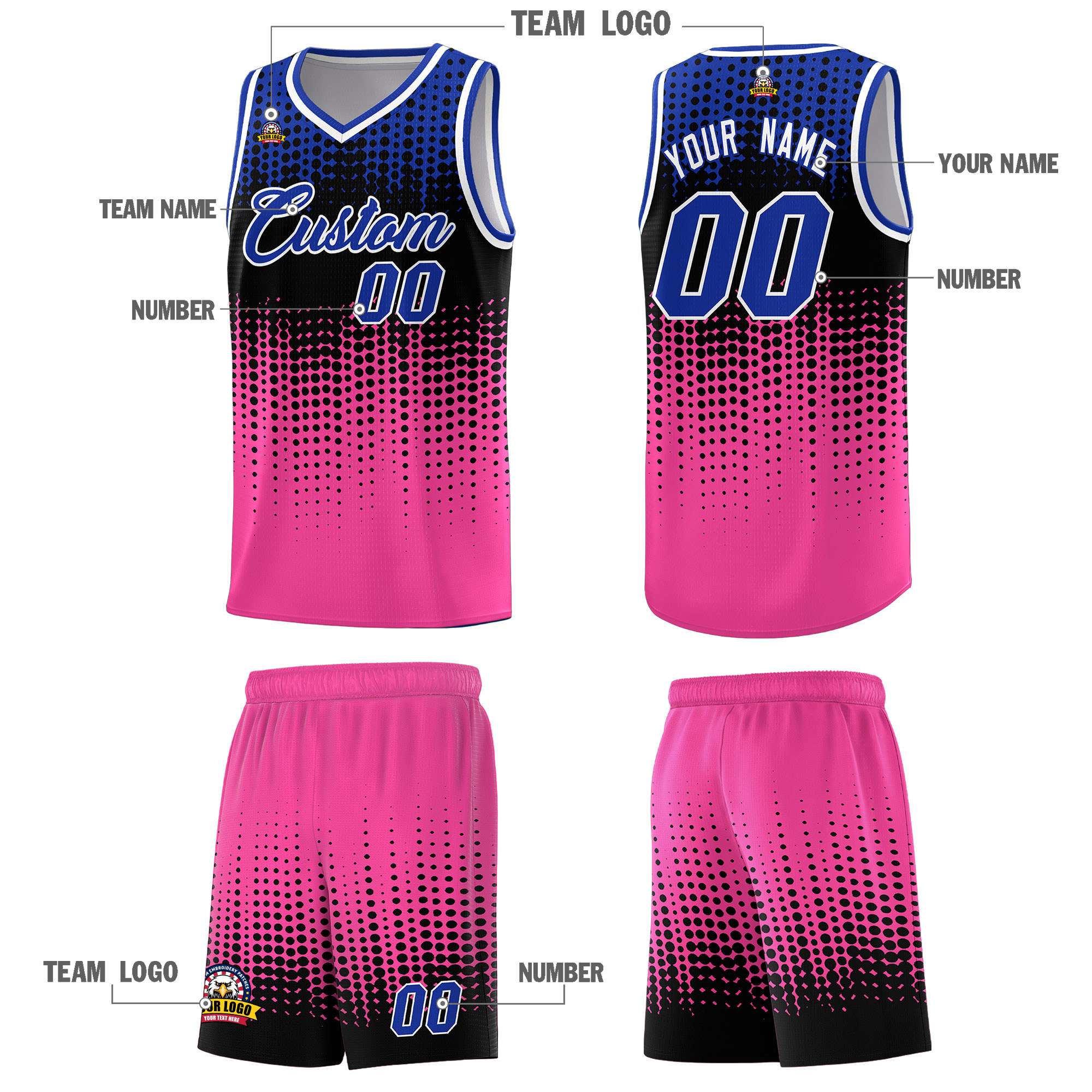 Custom Pink Gradient Dots Design Pattern Sports Uniform Basketball Jersey