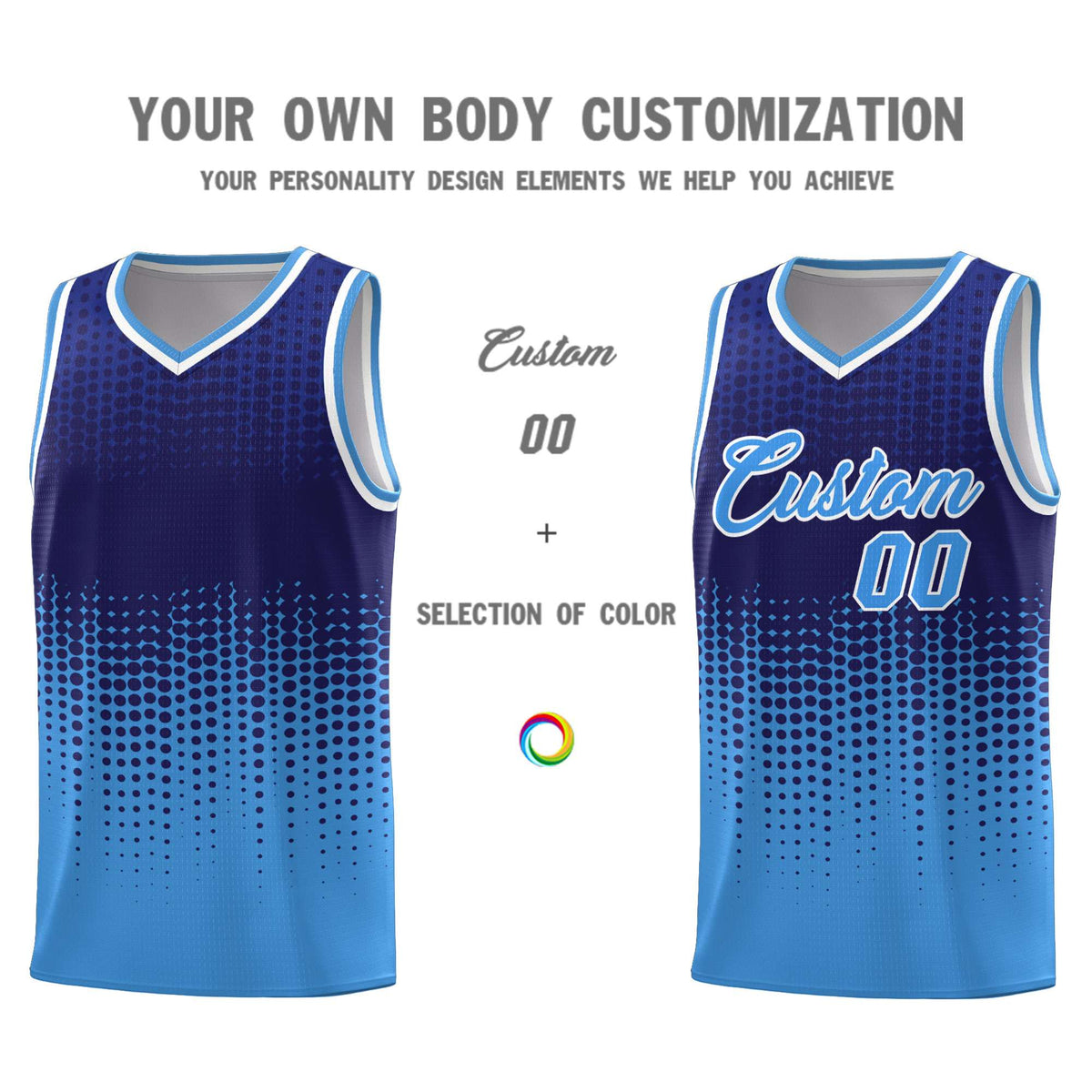 Custom Powder Blue Gradient Dots Design Pattern Sports Uniform Basketball Jersey