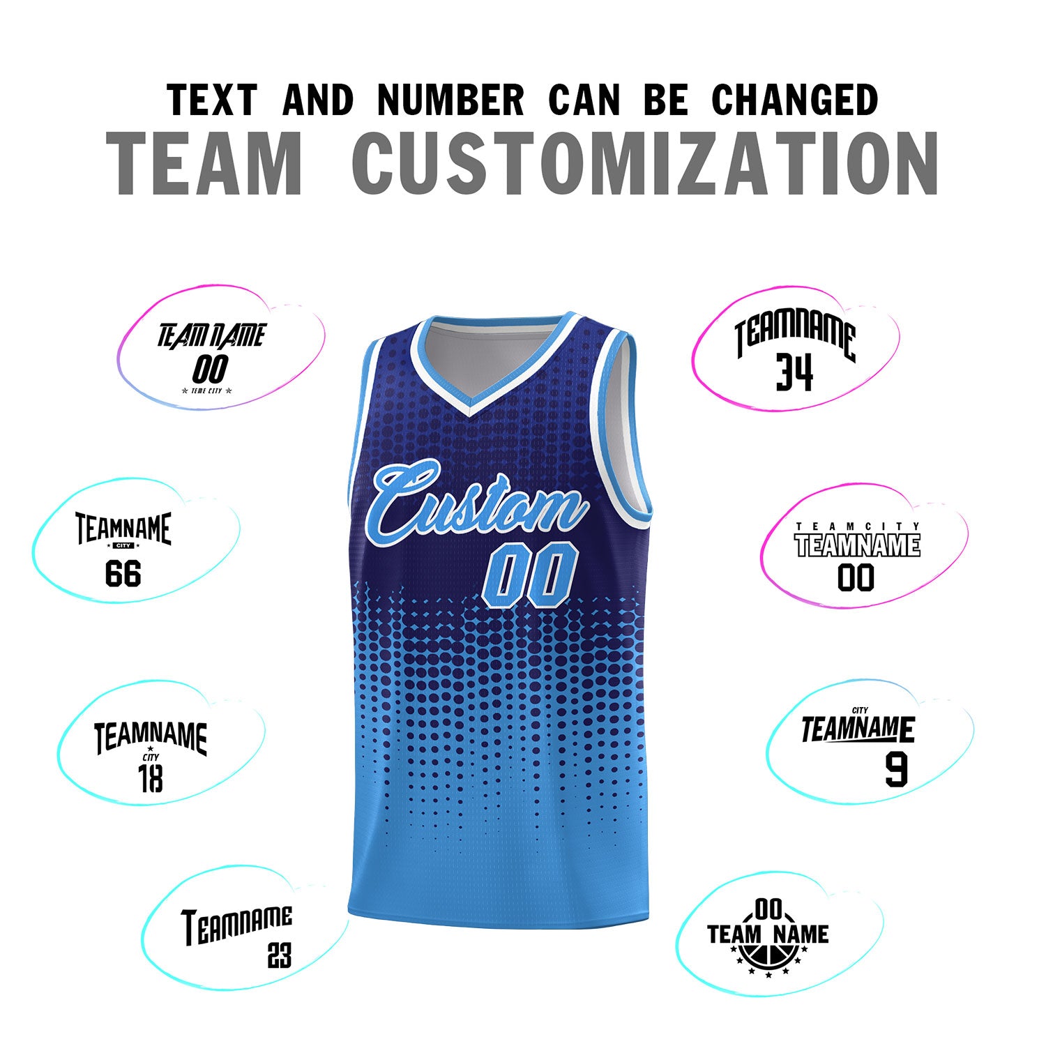 Custom Powder Blue Gradient Dots Design Pattern Sports Uniform Basketball Jersey