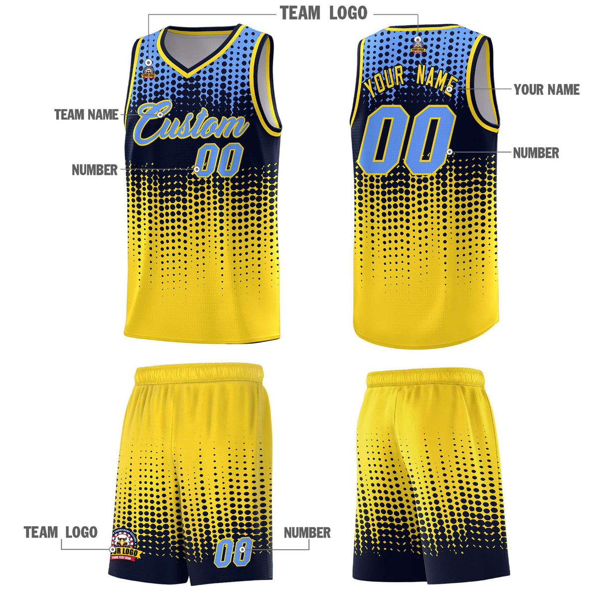 Custom Gold Gradient Dots Design Pattern Sports Uniform Basketball Jersey