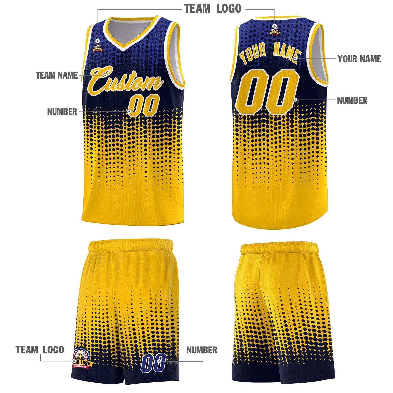 Custom Yellow Gradient Dots Design Pattern Sports Uniform Basketball Jersey