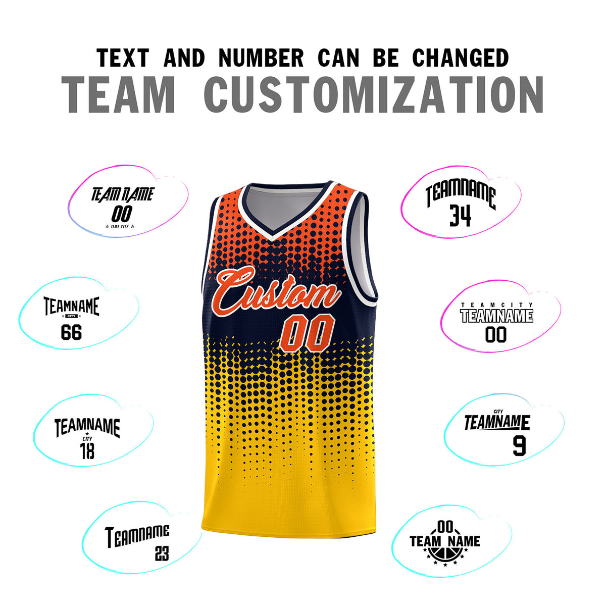 Custom Yellow Gradient Dots Design Pattern Sports Uniform Basketball Jersey