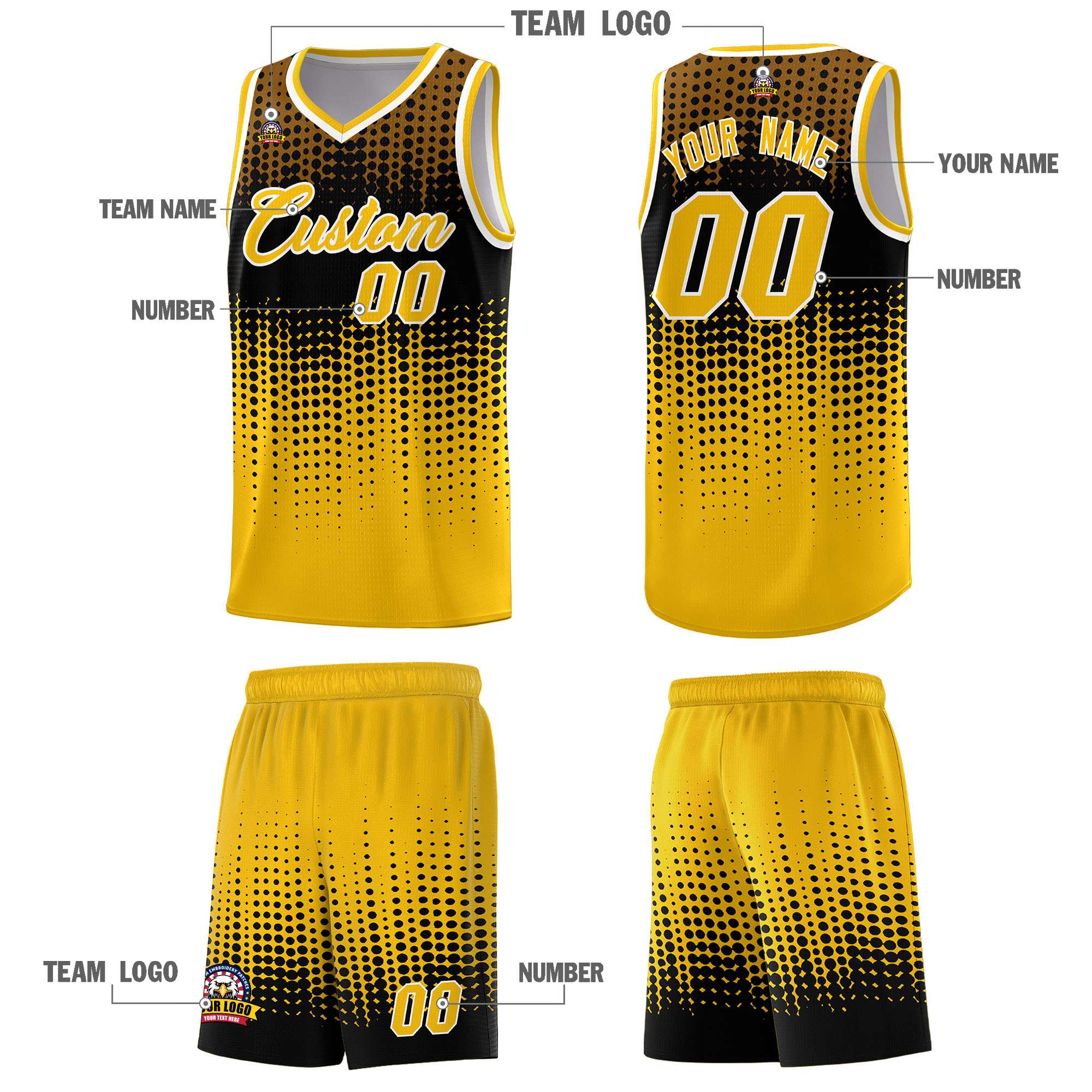 Custom Yellow Gradient Dots Design Pattern Sports Uniform Basketball Jersey