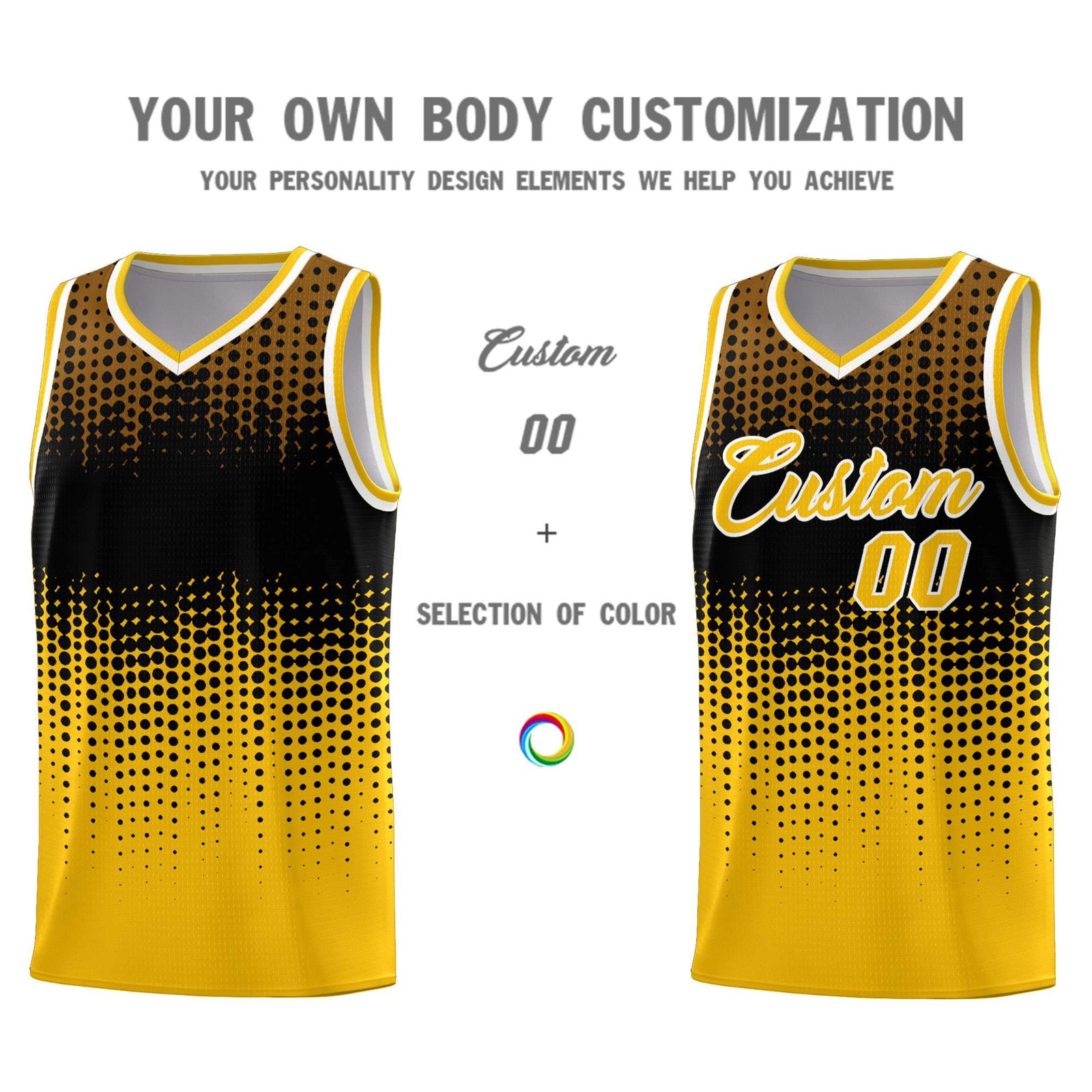 Custom Yellow Gradient Dots Design Pattern Sports Uniform Basketball Jersey