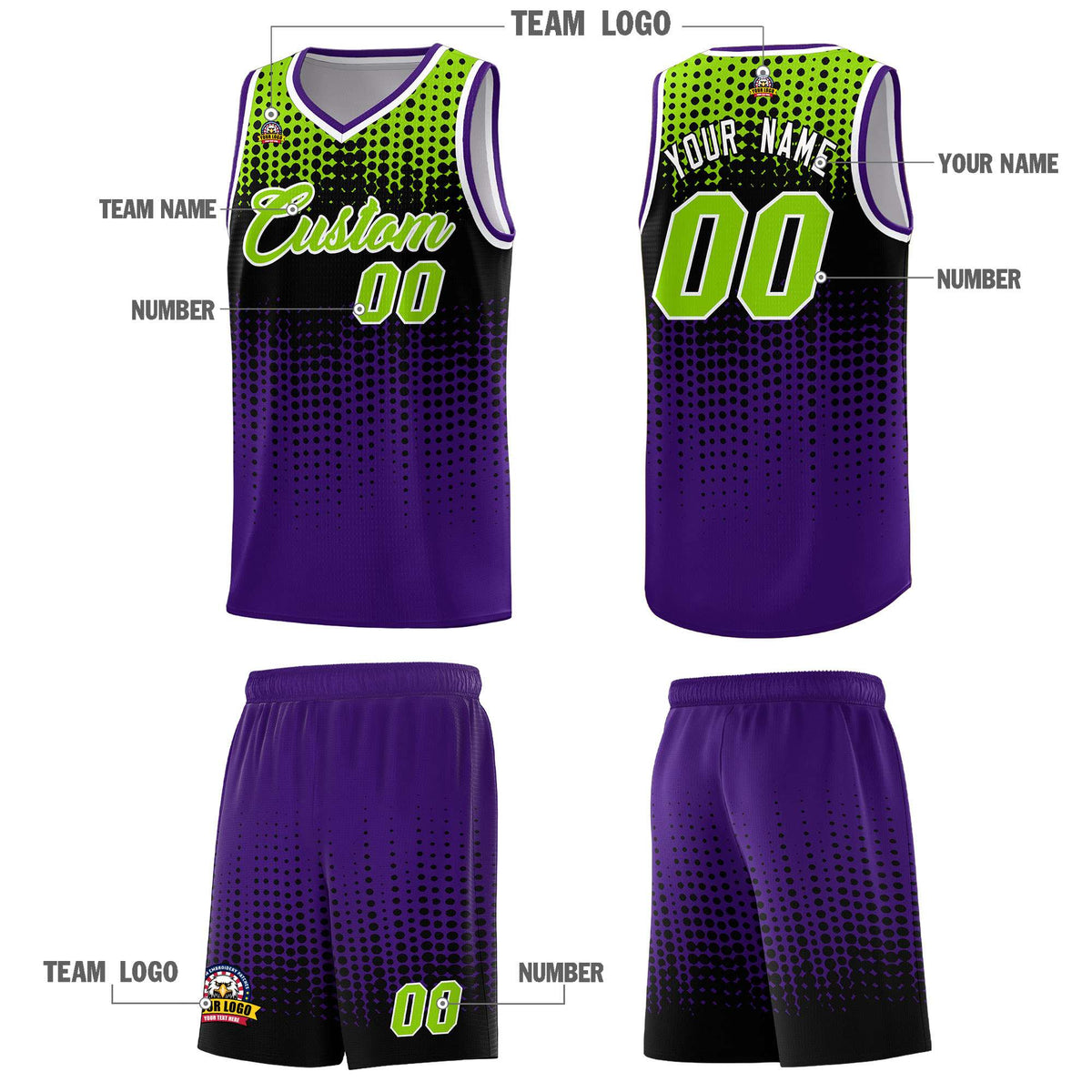 Custom Purple Gradient Dots Design Pattern Sports Uniform Basketball Jersey
