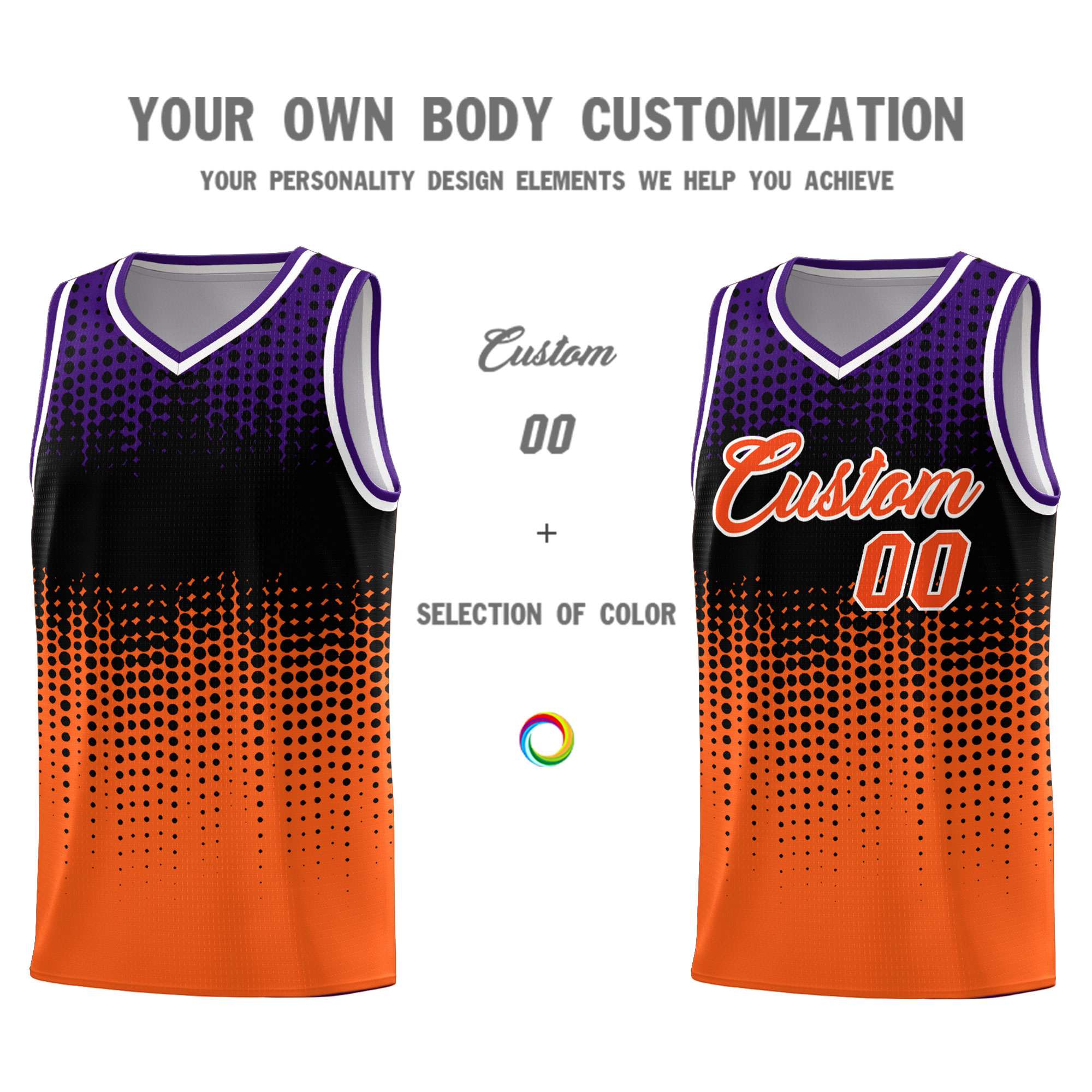 Custom Orange Gradient Dots Design Pattern Sports Uniform Basketball Jersey