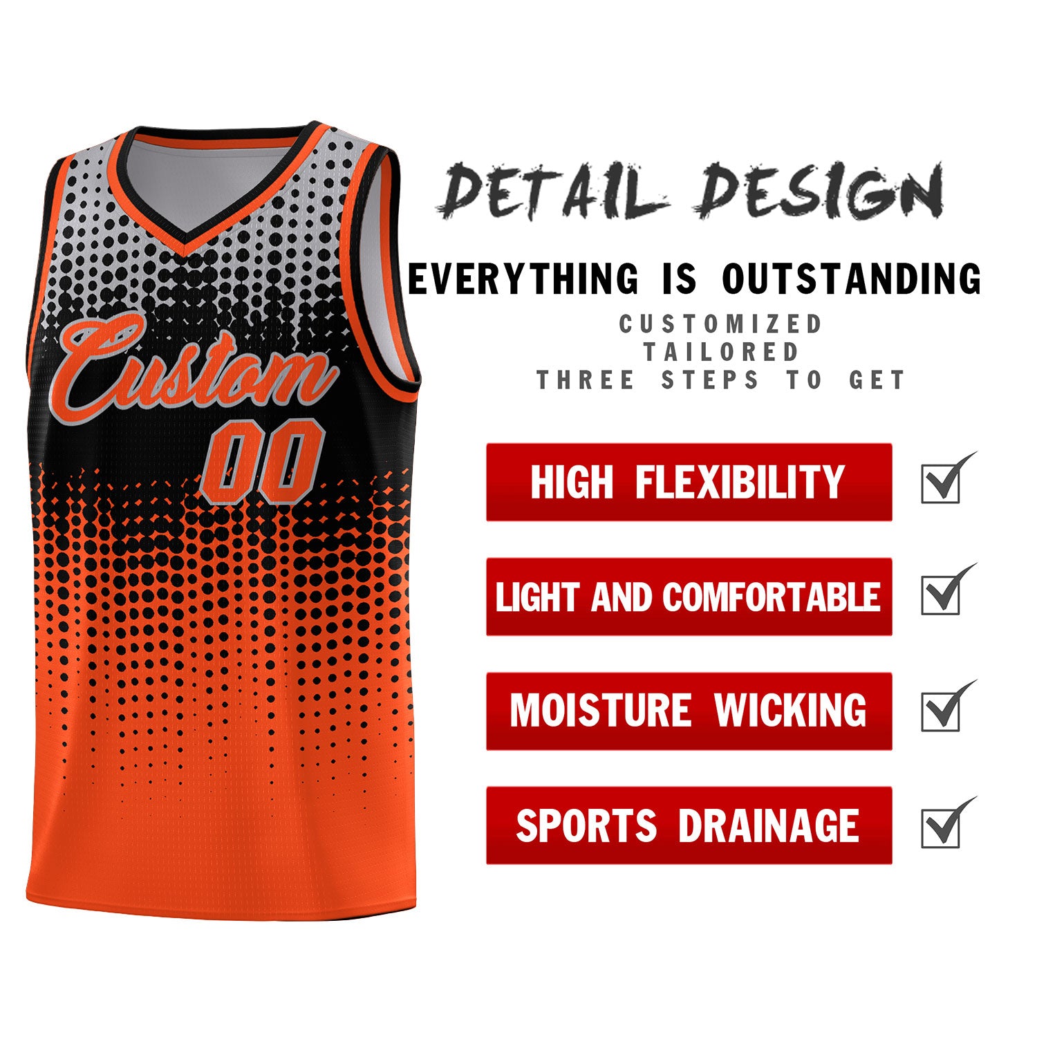 Custom Orange Gradient Dots Design Pattern Sports Uniform Basketball Jersey
