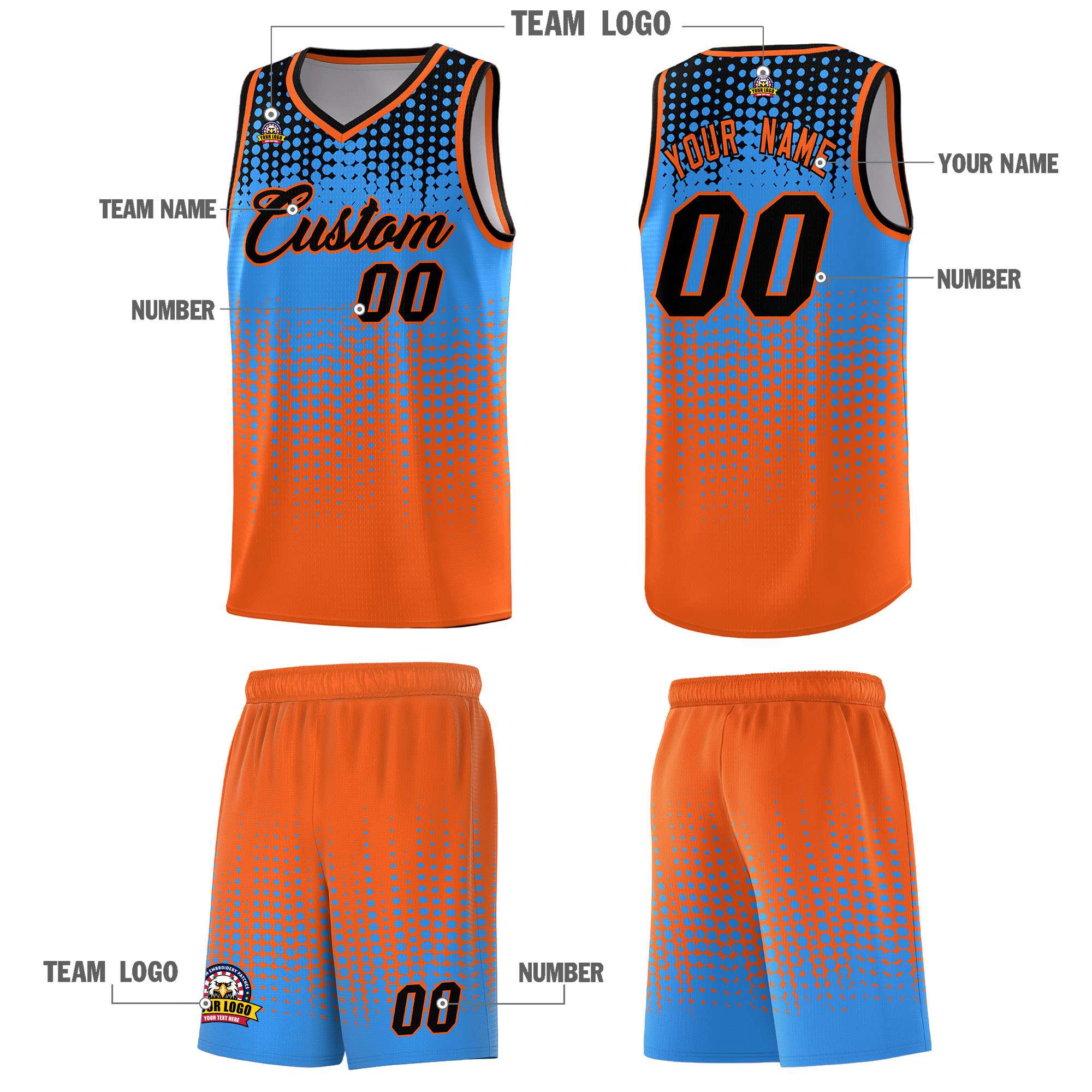 Custom Orange Gradient Dots Design Pattern Sports Uniform Basketball Jersey