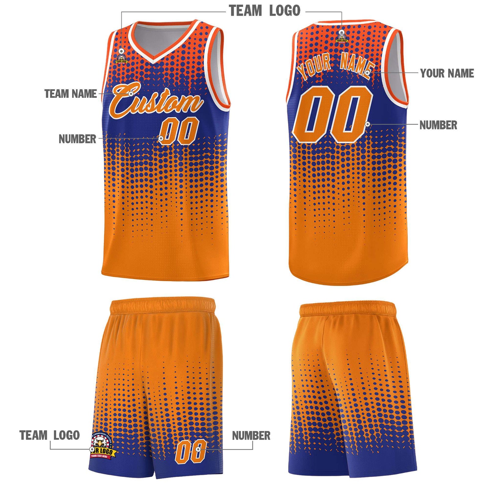 Custom Orange Gradient Dots Design Pattern Sports Uniform Basketball Jersey