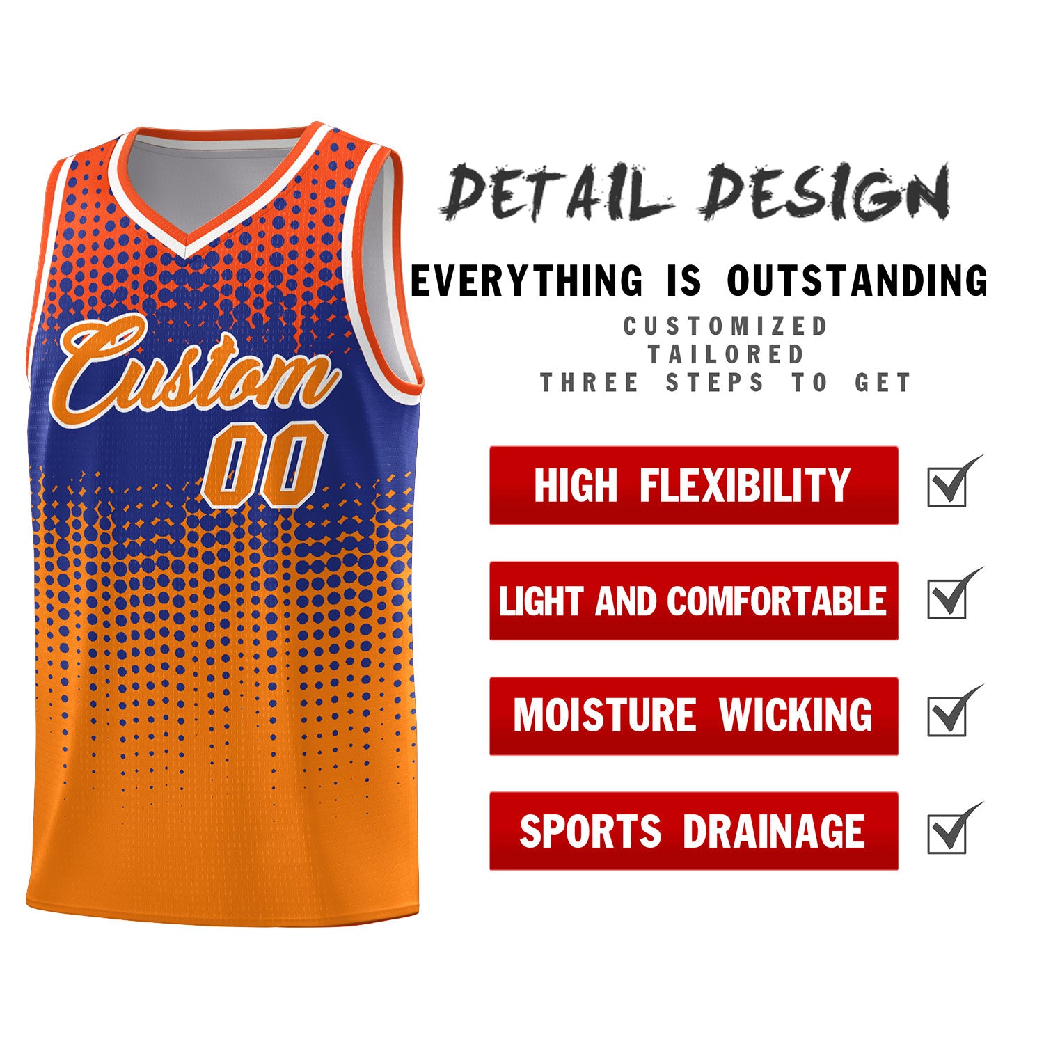 Custom Orange Gradient Dots Design Pattern Sports Uniform Basketball Jersey