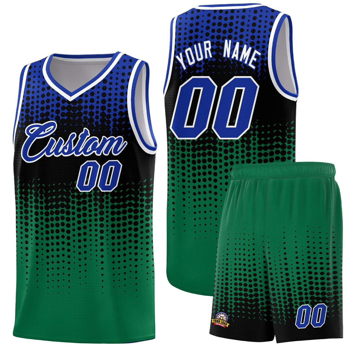 Custom Kelly Green Gradient Dots Design Pattern Sports Uniform Basketball Jersey