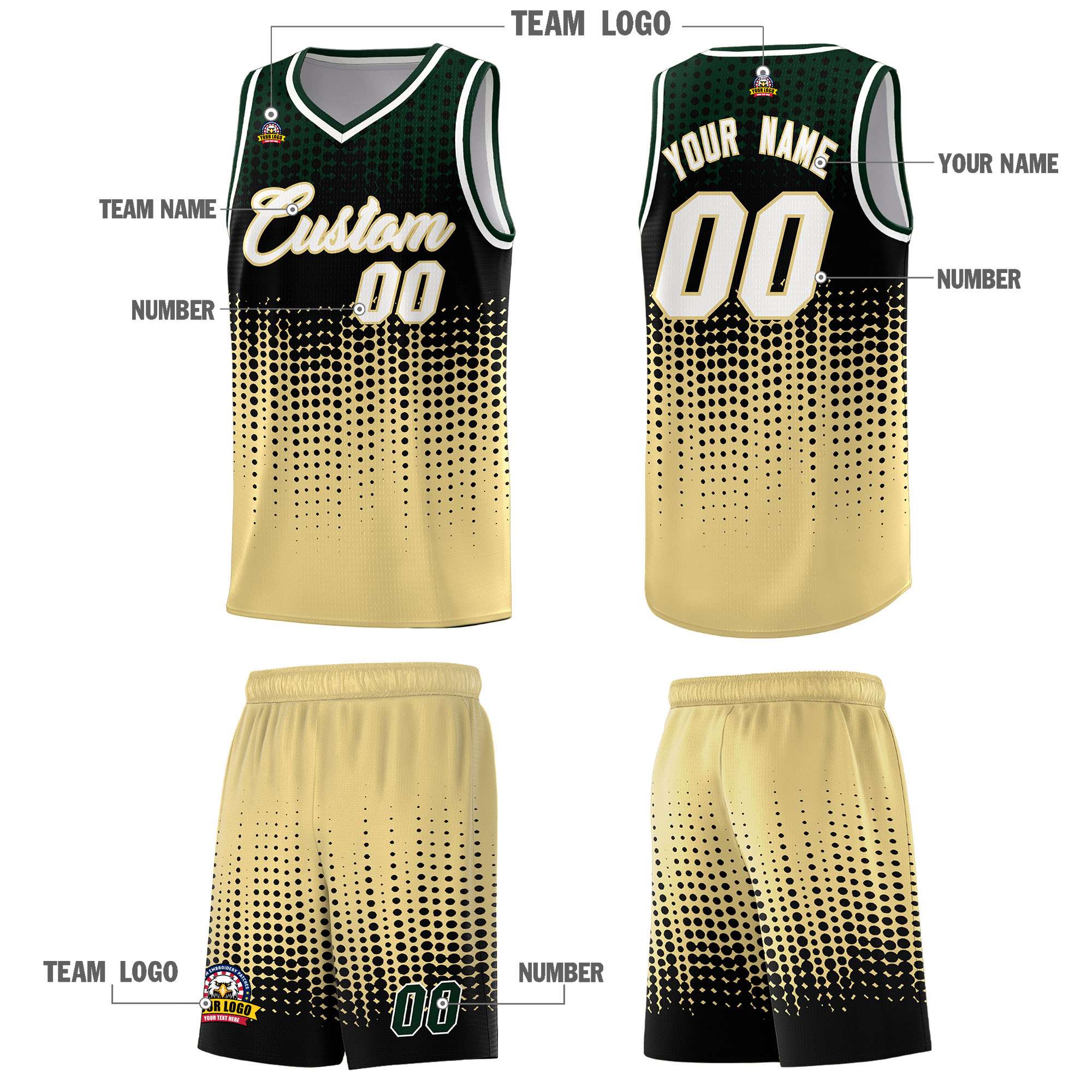 Custom Khaki Gradient Dots Design Pattern Sports Uniform Basketball Jersey