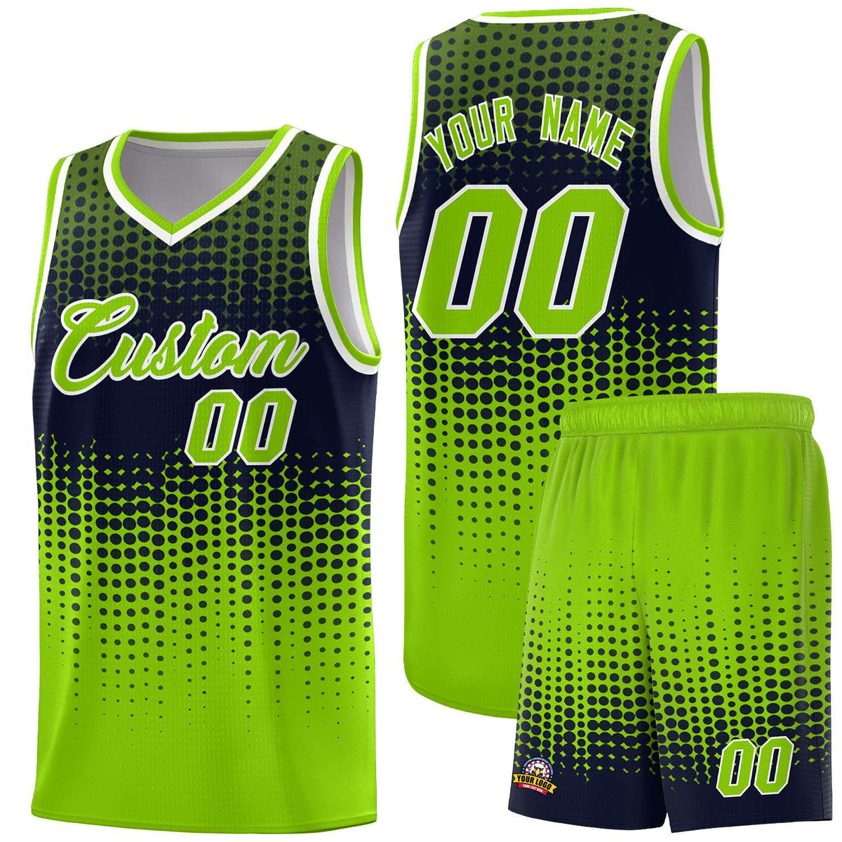 Custom Neon Green Gradient Dots Design Pattern Sports Uniform Basketball Jersey