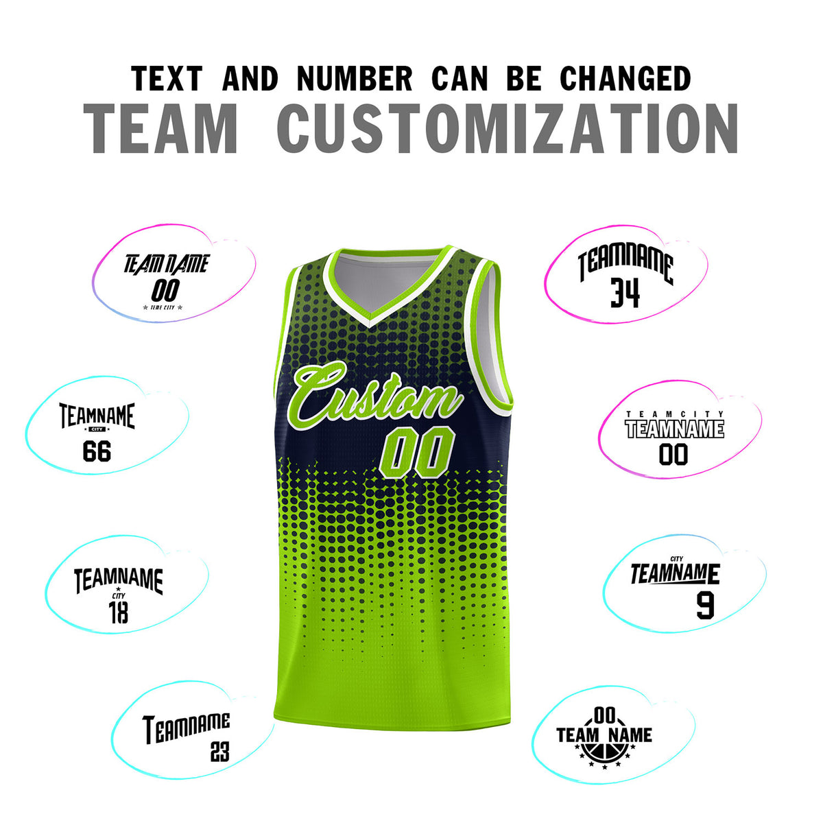 Custom Neon Green Gradient Dots Design Pattern Sports Uniform Basketball Jersey