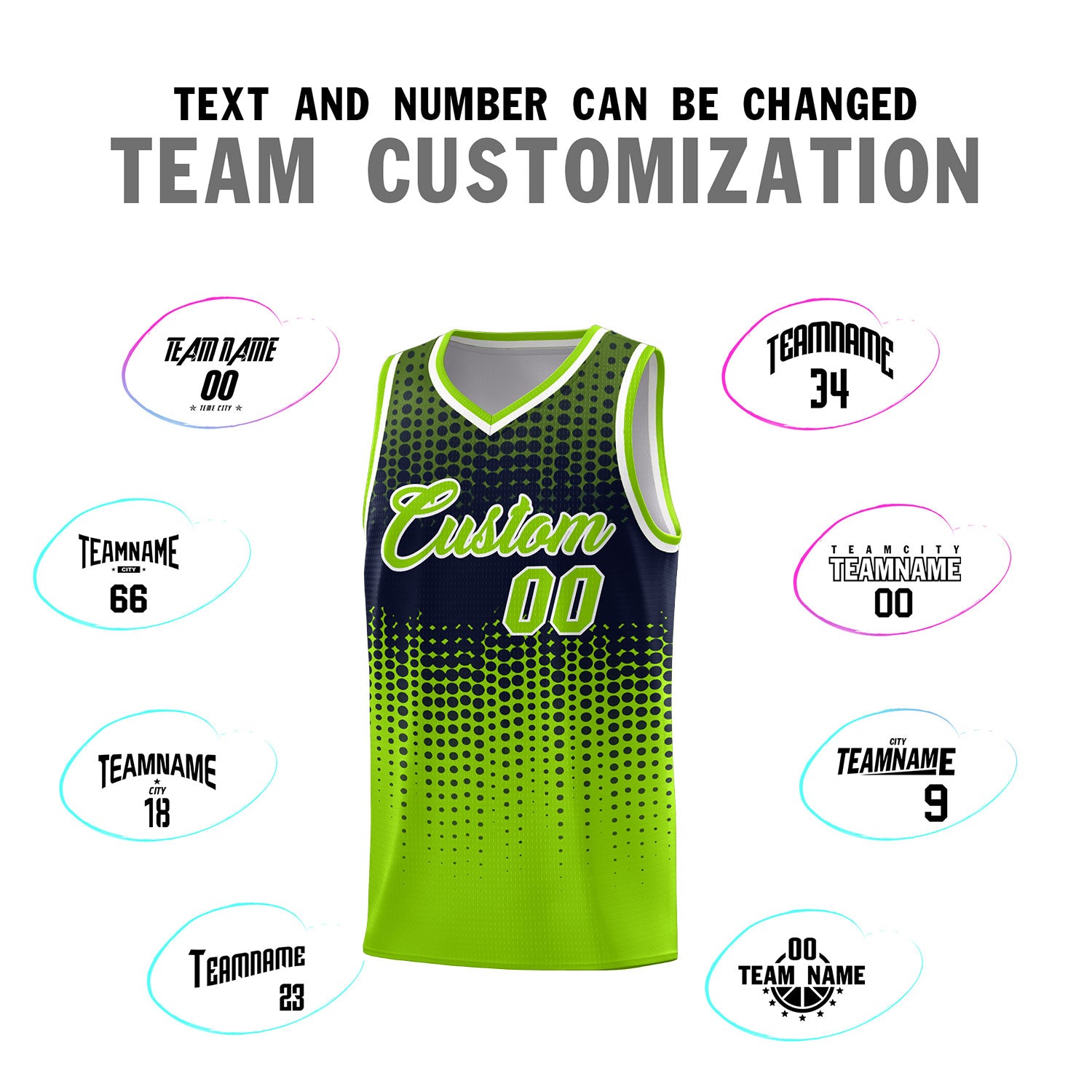 Custom Neon Green Gradient Dots Design Pattern Sports Uniform Basketball Jersey