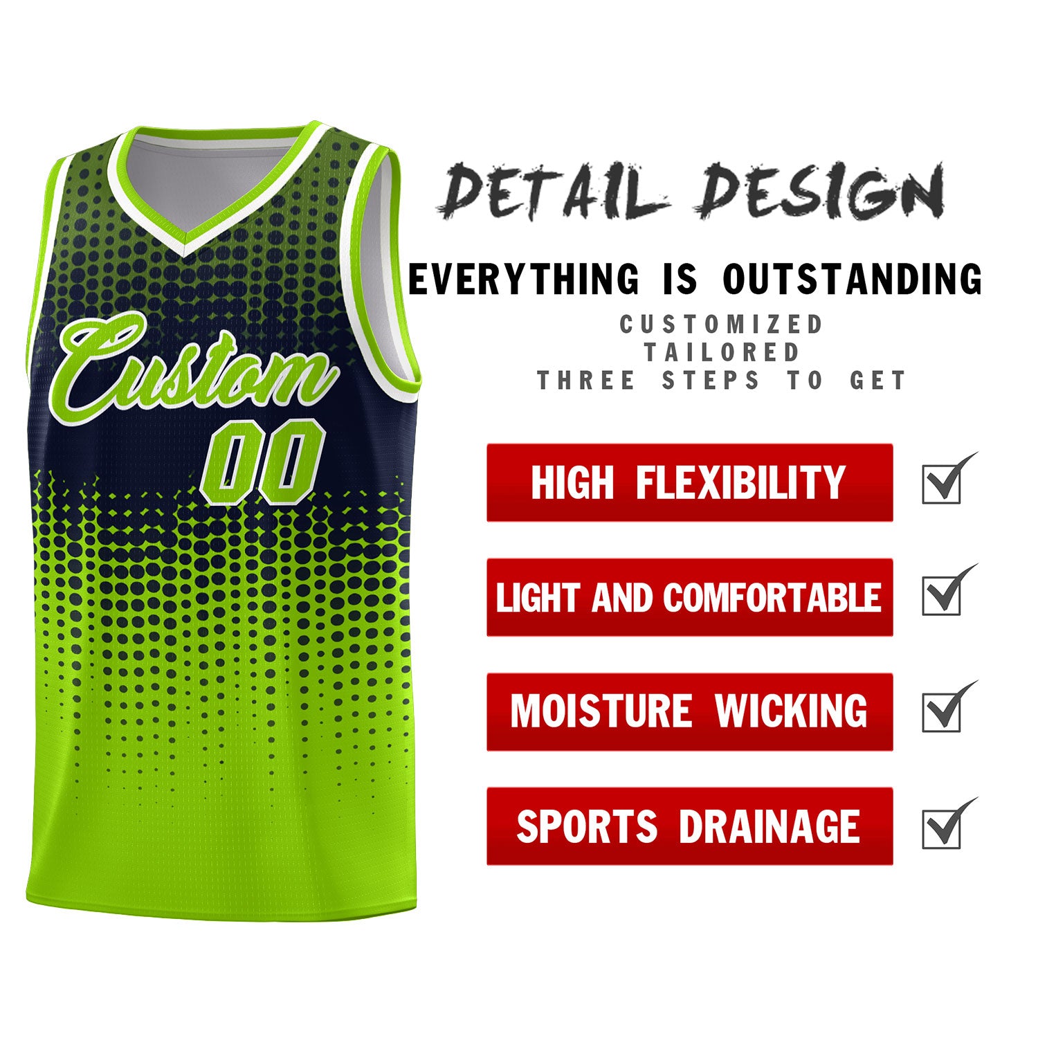 Custom Neon Green Gradient Dots Design Pattern Sports Uniform Basketball Jersey