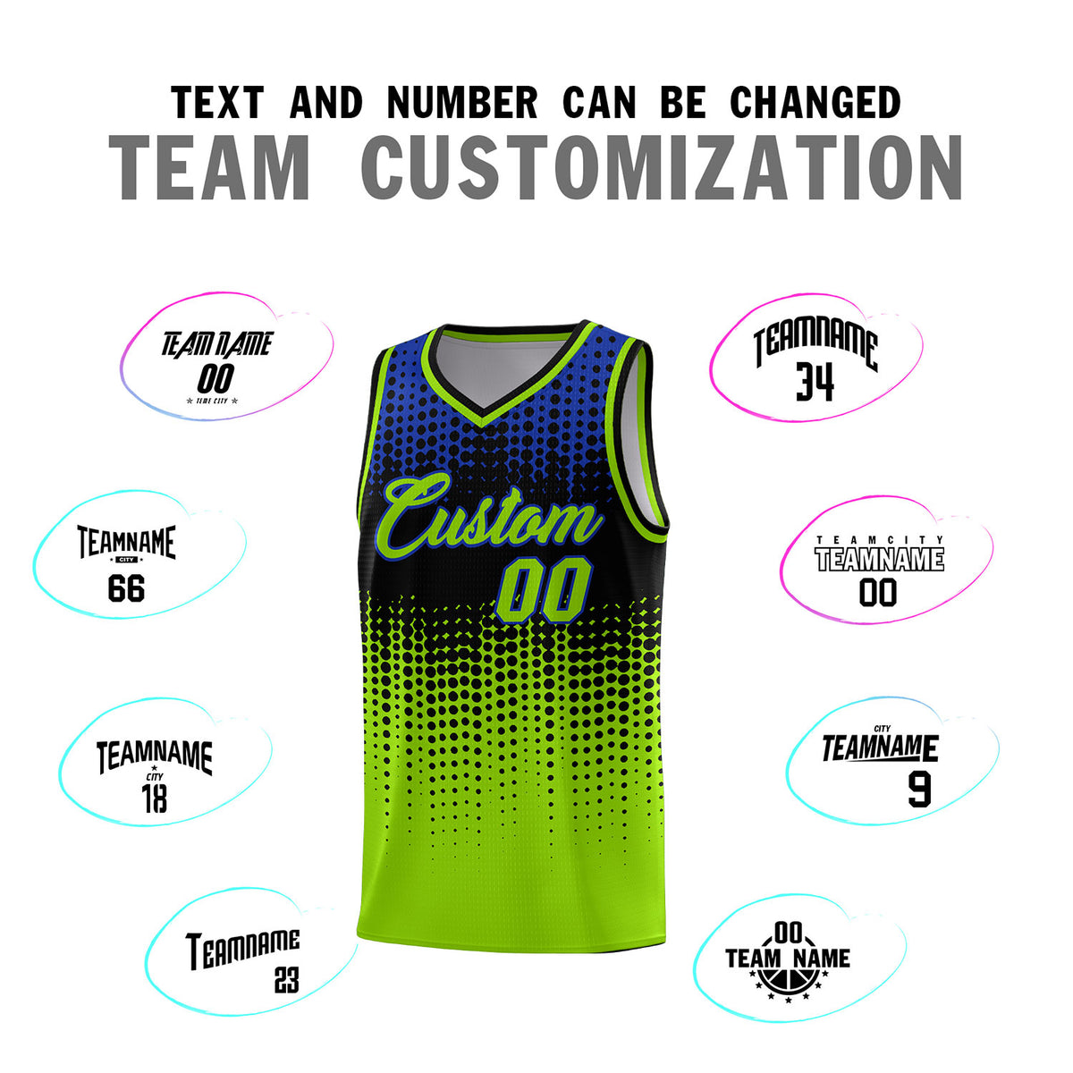 Custom Neon Green Gradient Dots Design Pattern Sports Uniform Basketball Jersey
