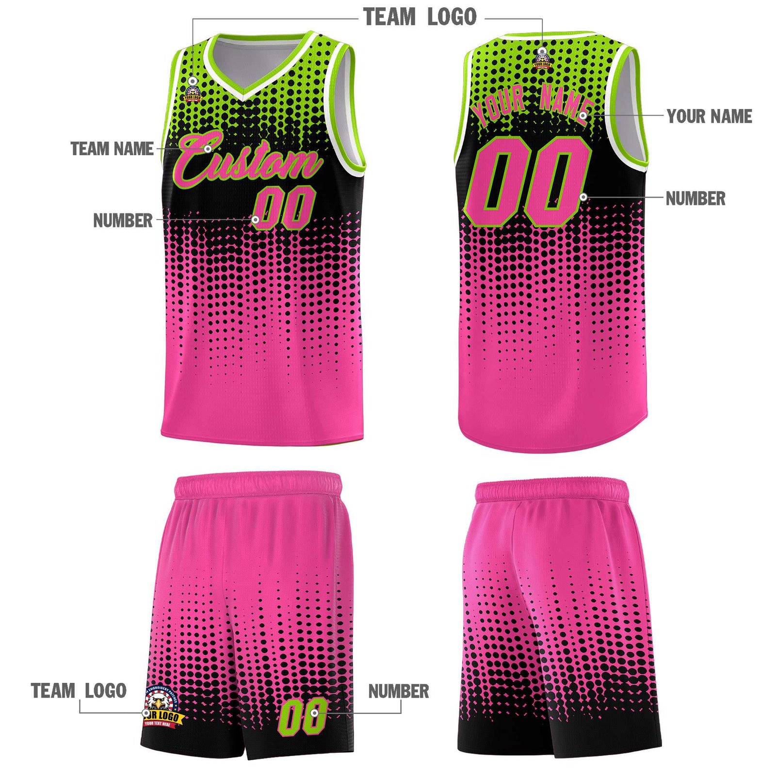 Custom Pink Gradient Dots Design Pattern Sports Uniform Basketball Jersey