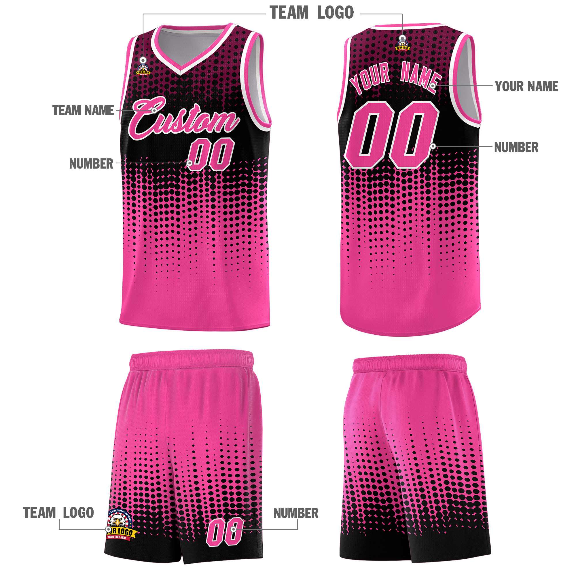 Custom Pink Gradient Dots Design Pattern Sports Uniform Basketball Jersey