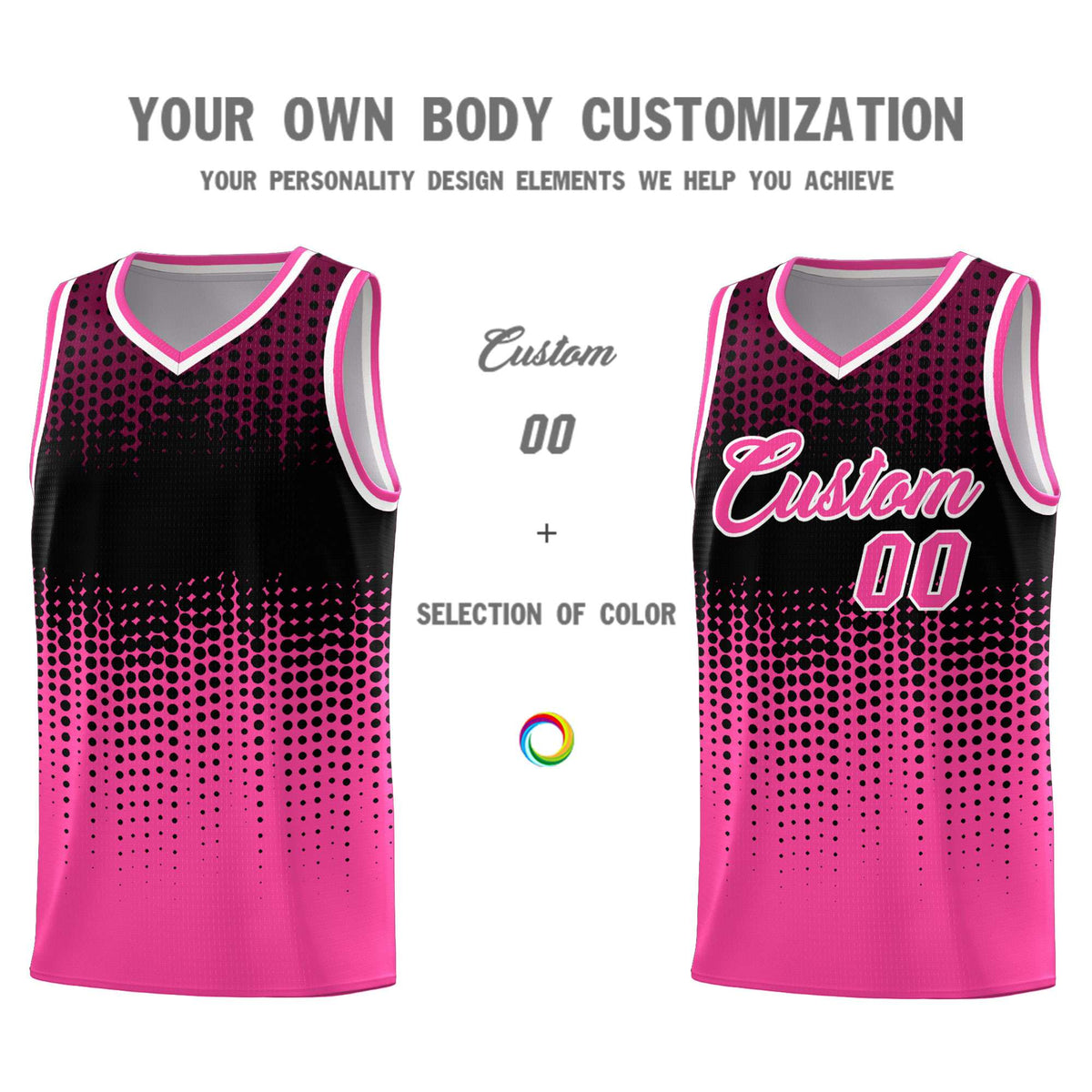 Custom Pink Gradient Dots Design Pattern Sports Uniform Basketball Jersey