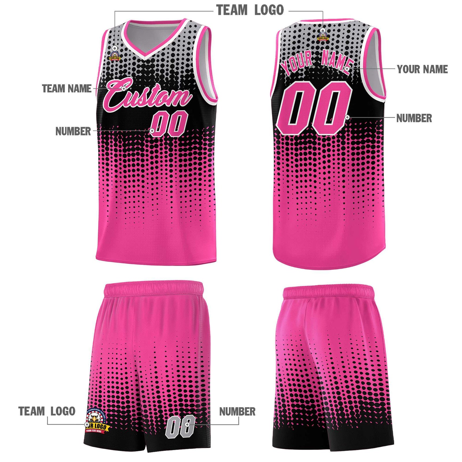 Custom Pink Gradient Dots Design Pattern Sports Uniform Basketball Jersey