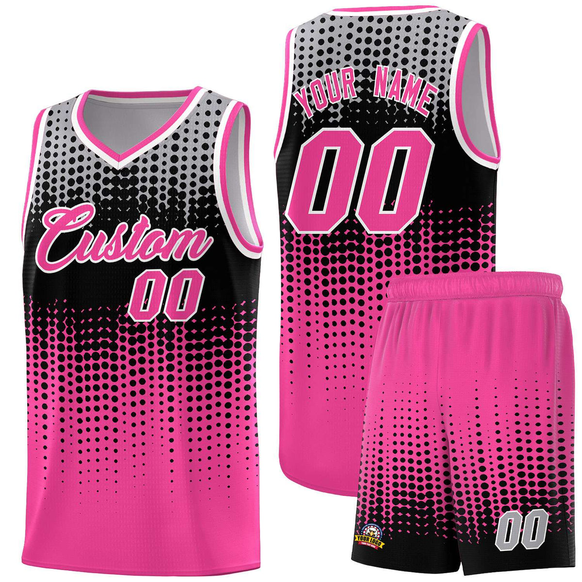 Custom Pink Gradient Dots Design Pattern Sports Uniform Basketball Jersey