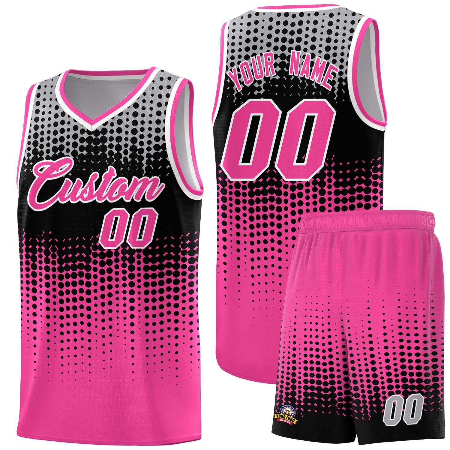 Custom Pink Gradient Dots Design Pattern Sports Uniform Basketball Jersey