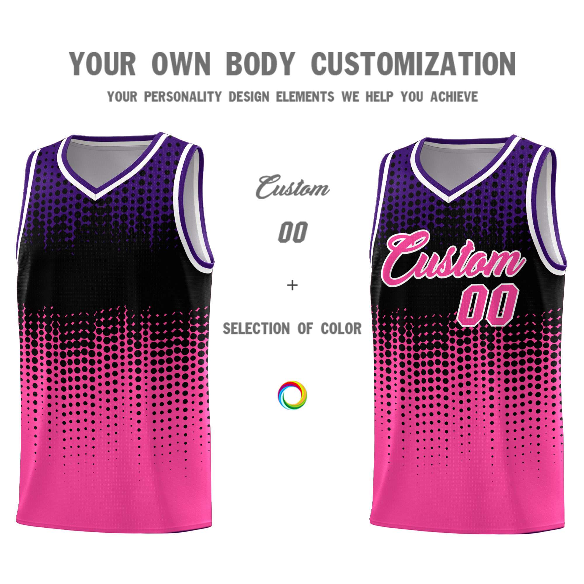 Custom Pink Gradient Dots Design Pattern Sports Uniform Basketball Jersey