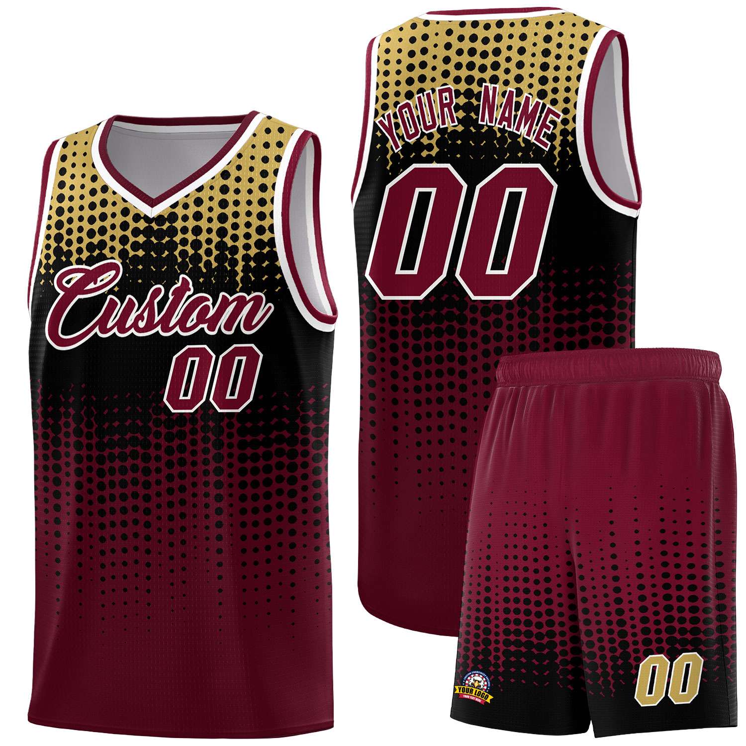 Custom Crimson Gradient Dots Design Pattern Sports Uniform Basketball Jersey