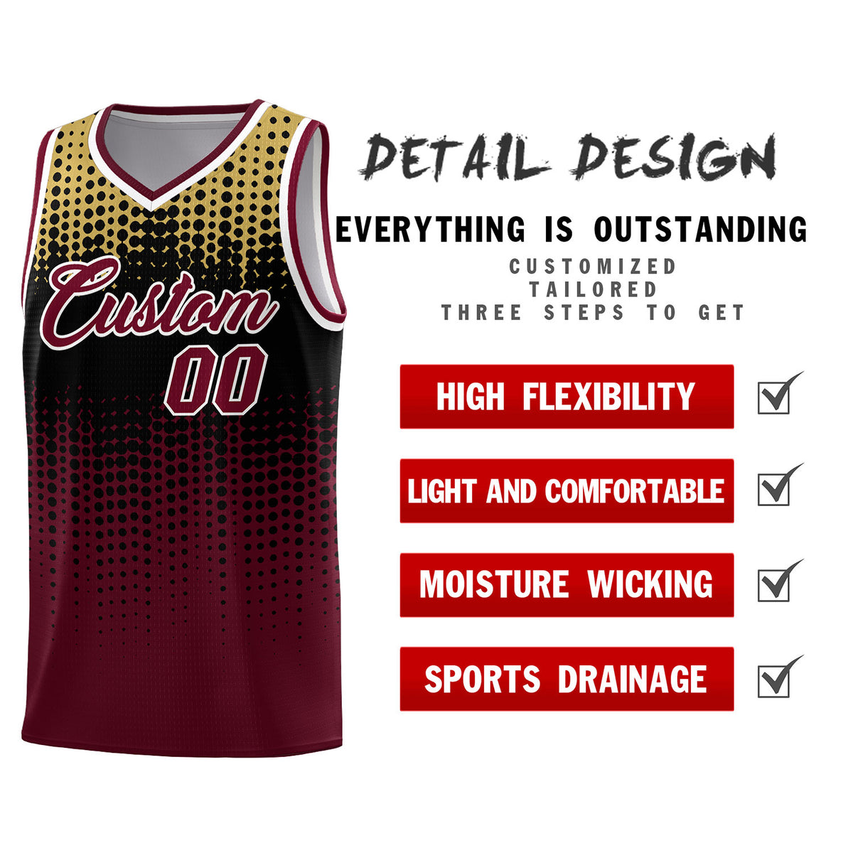 Custom Crimson Gradient Dots Design Pattern Sports Uniform Basketball Jersey