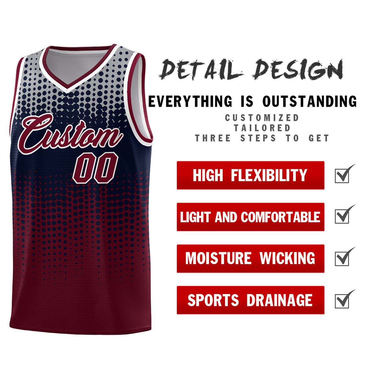 Custom Crimson Gradient Dots Design Pattern Sports Uniform Basketball Jersey
