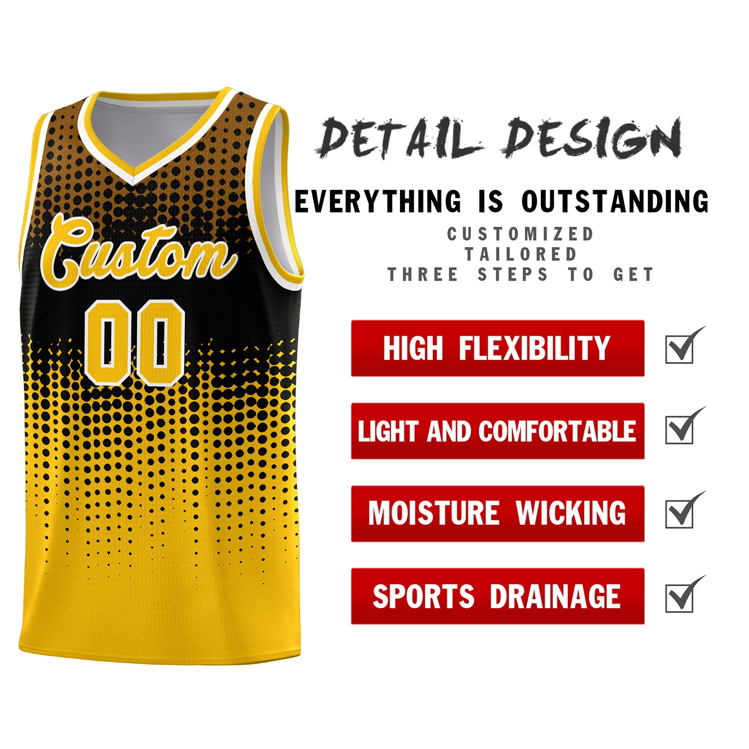 Custom Yellow Gradient Dots Design Pattern Sports Uniform Basketball Jersey