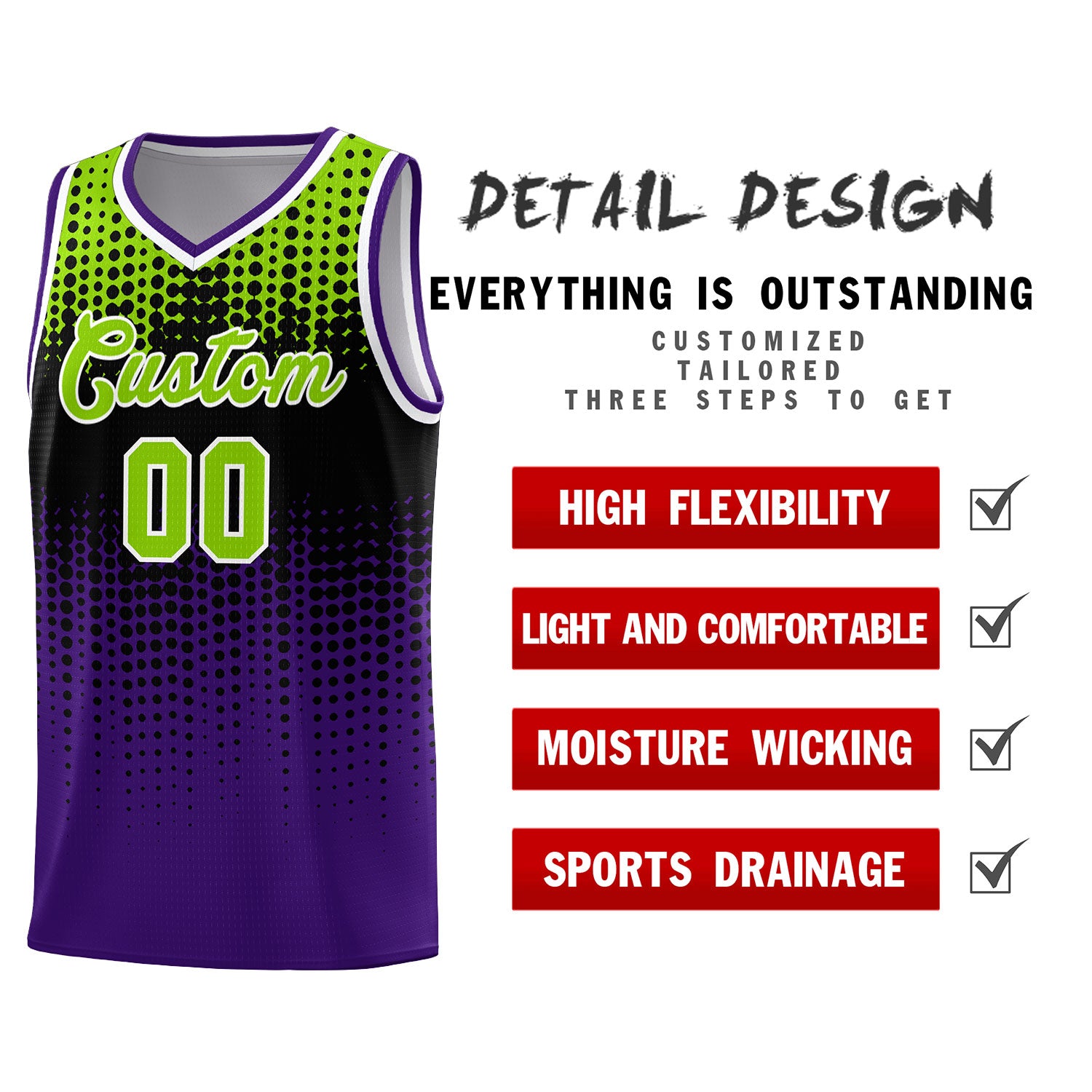 Custom Purple Gradient Dots Design Pattern Sports Uniform Basketball Jersey