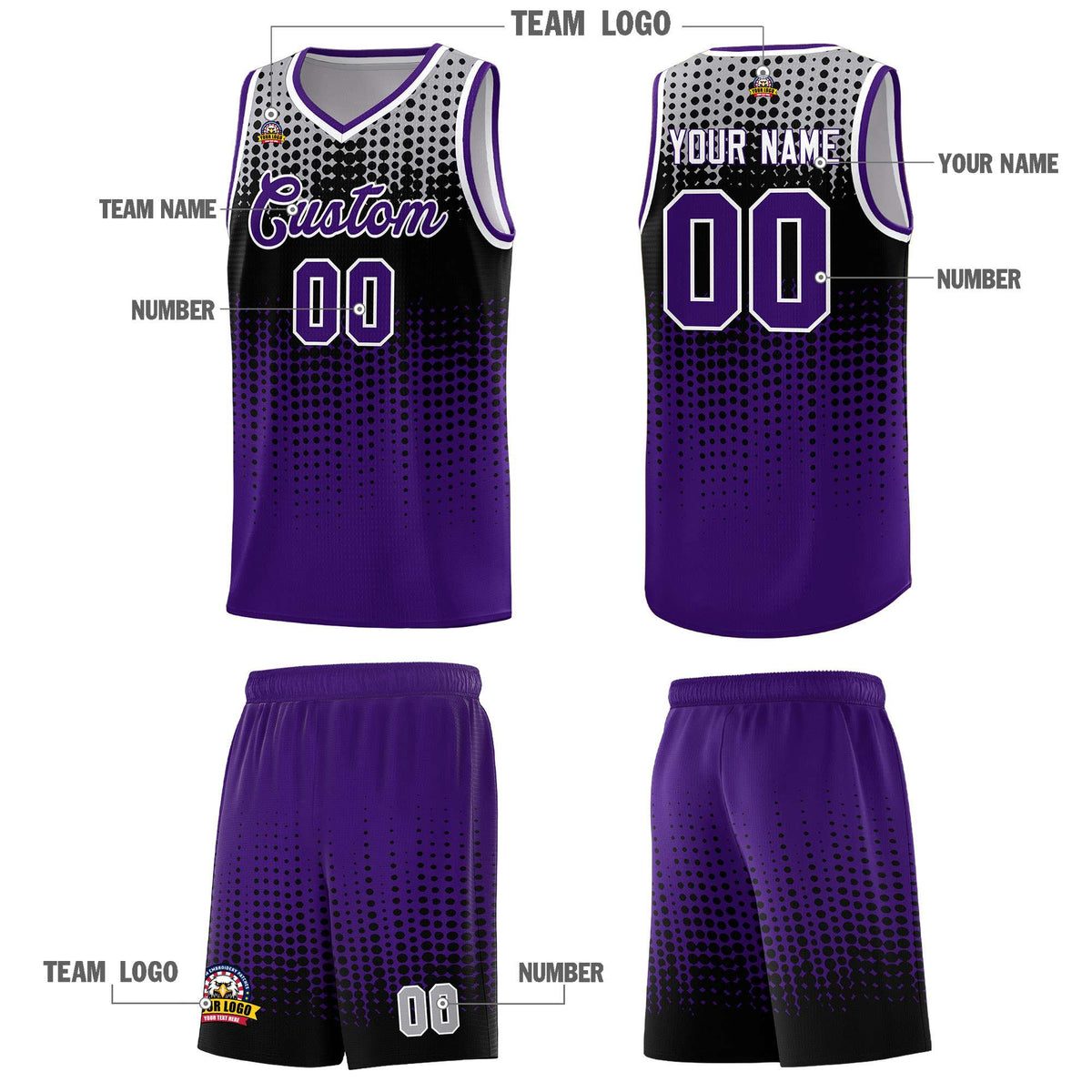 Custom Purple Gradient Dots Design Pattern Sports Uniform Basketball Jersey